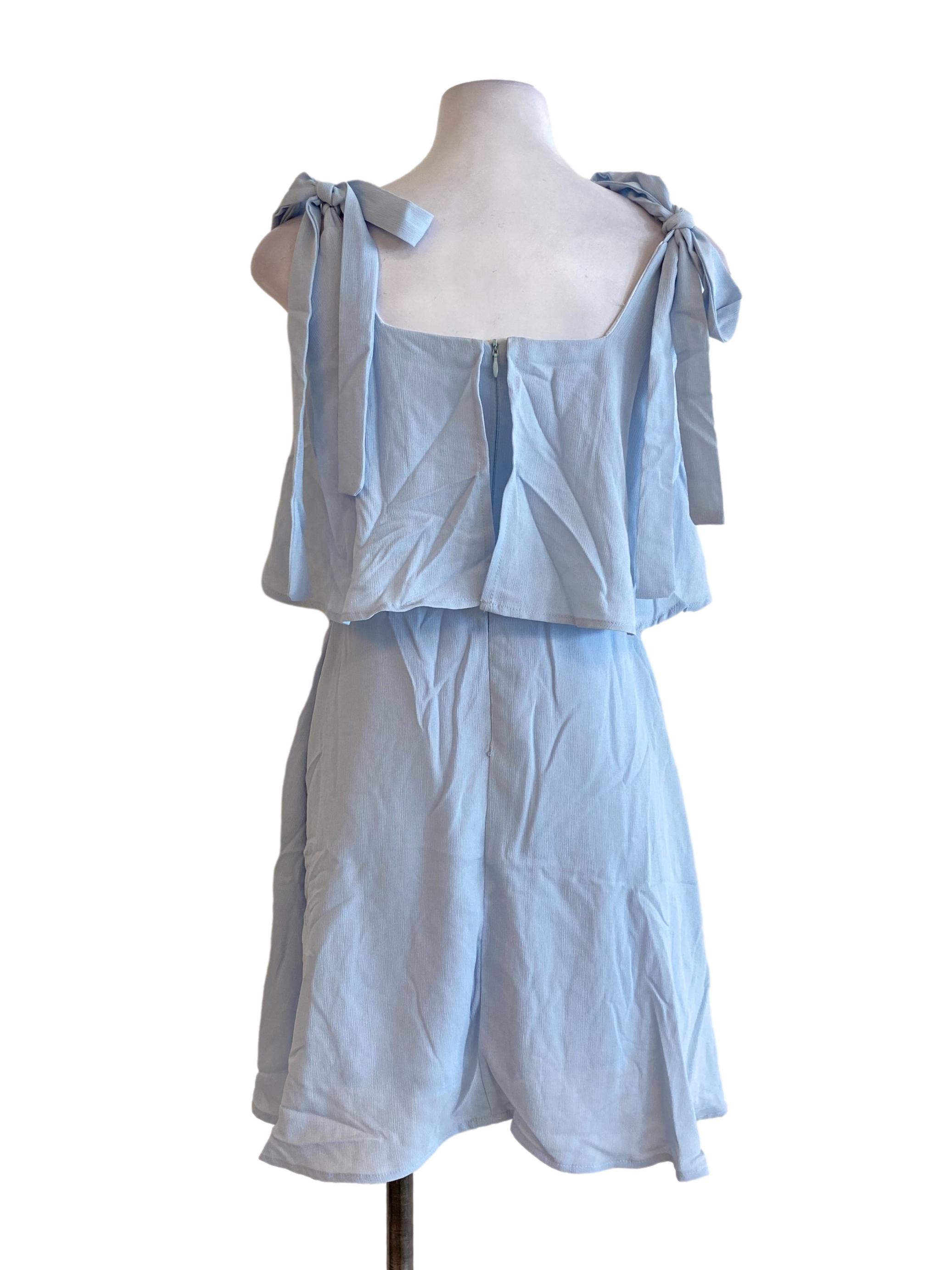 Sky Blue Plain Blouson Dress
