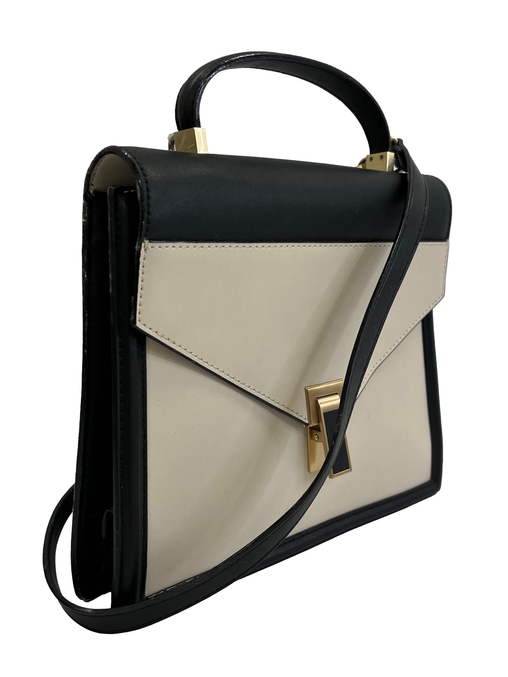 Two Tone Leather Top Handle Bag