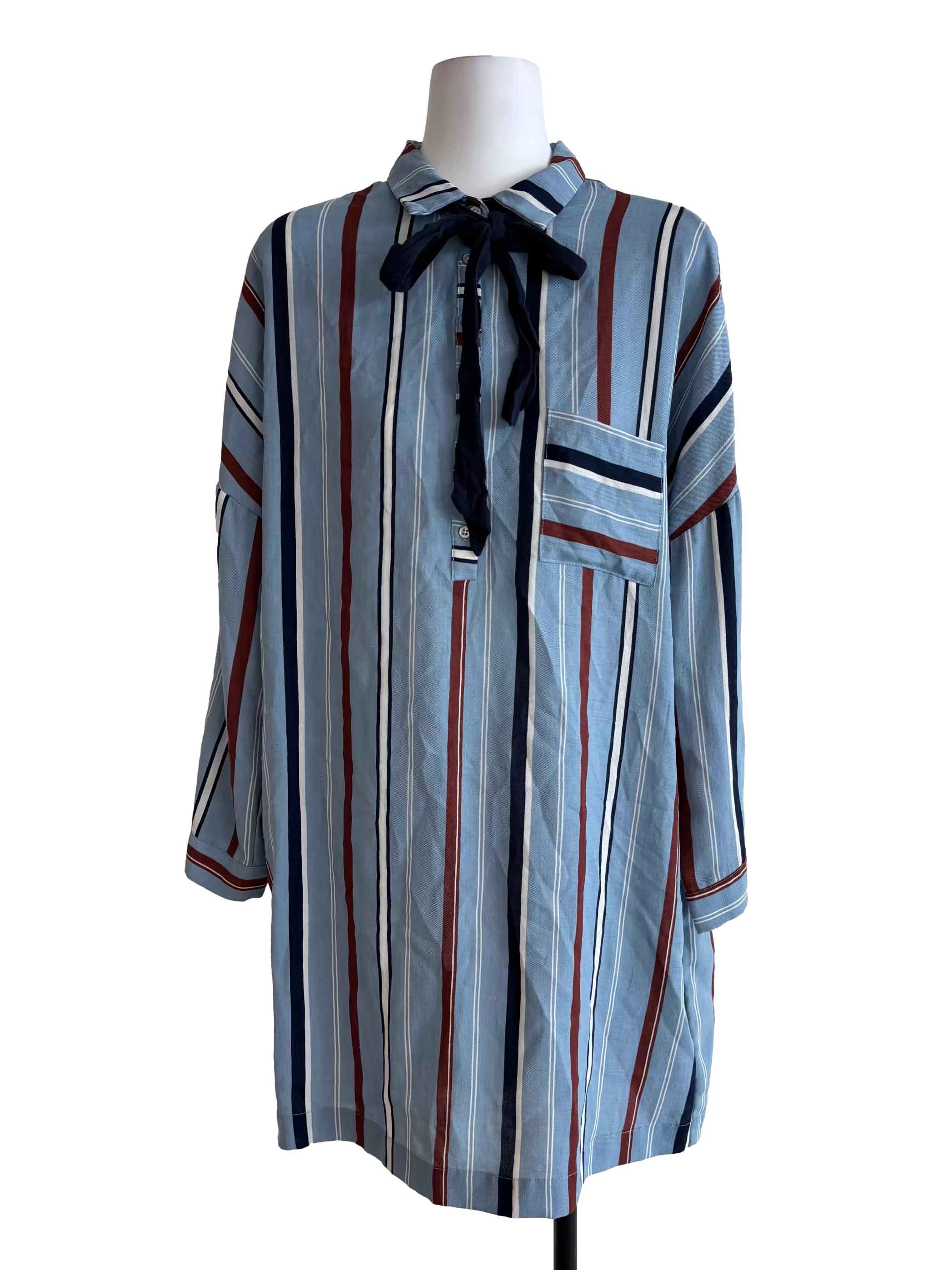 Sky Blue Multicolor Stripe Shirt Dress