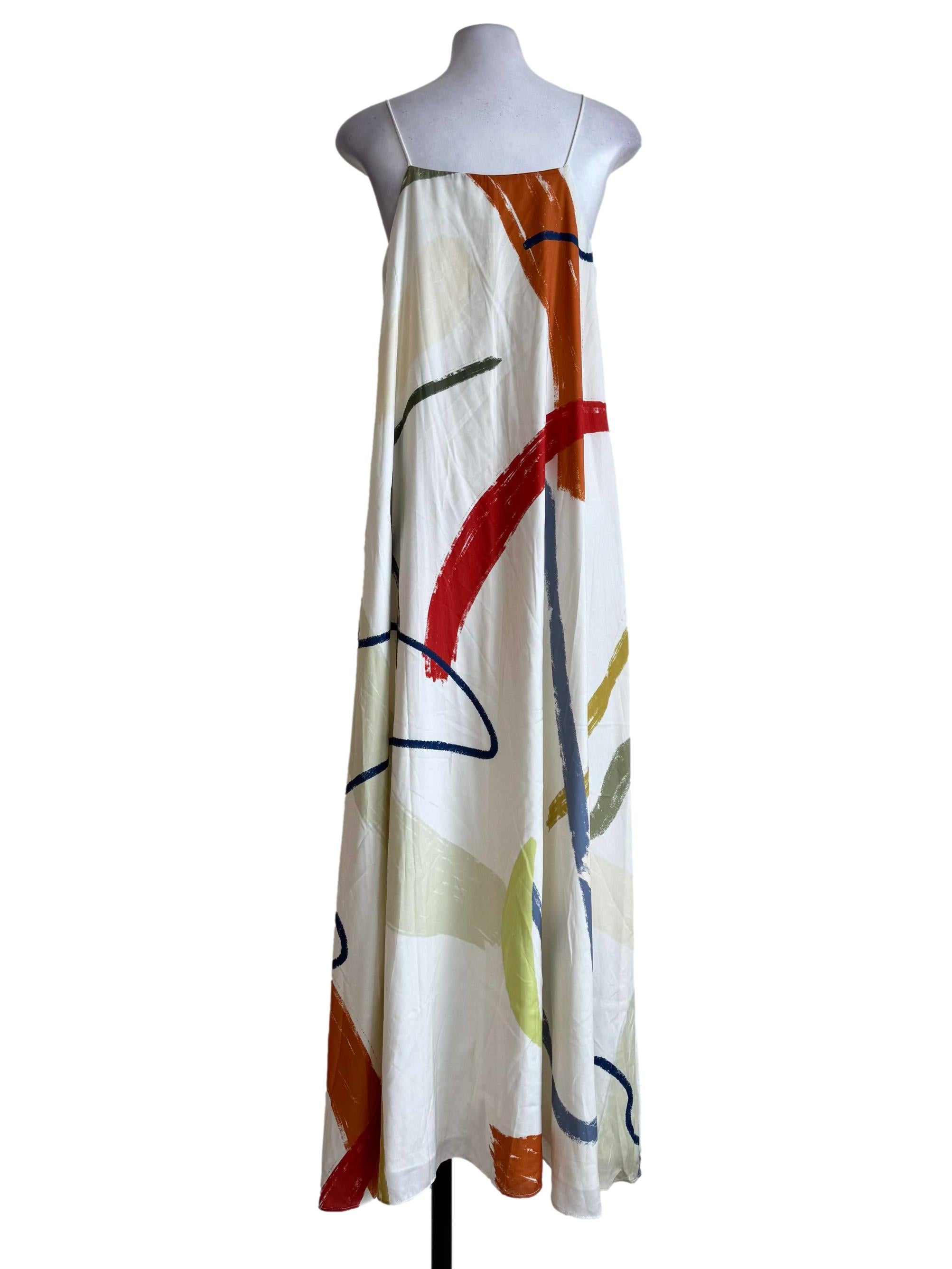 Cream With Multicolor Prints Sleeveless Dress OSN