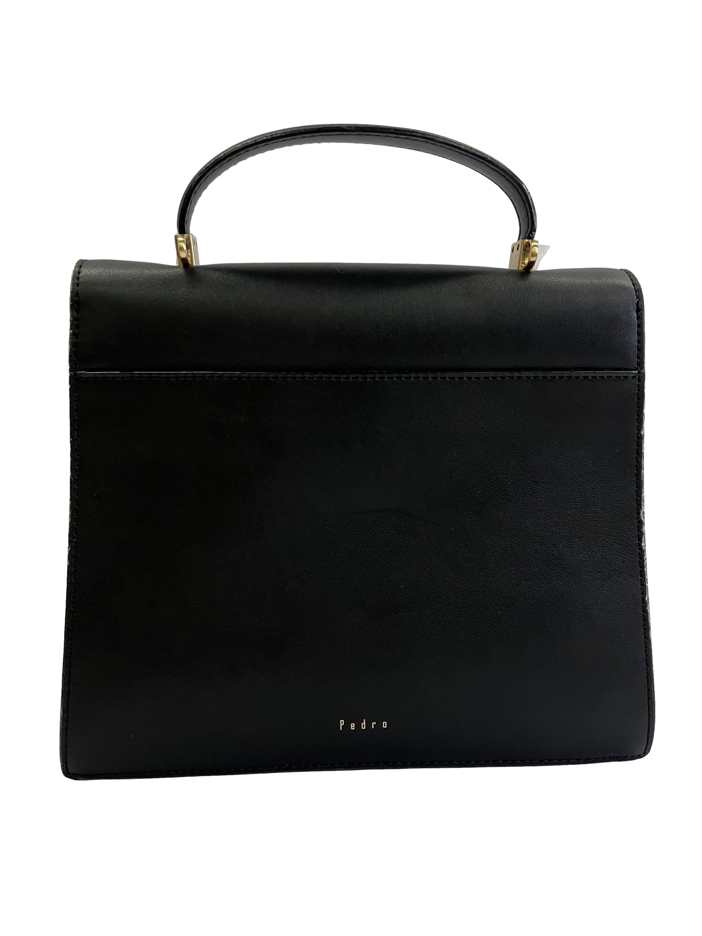 Two Tone Leather Top Handle Bag