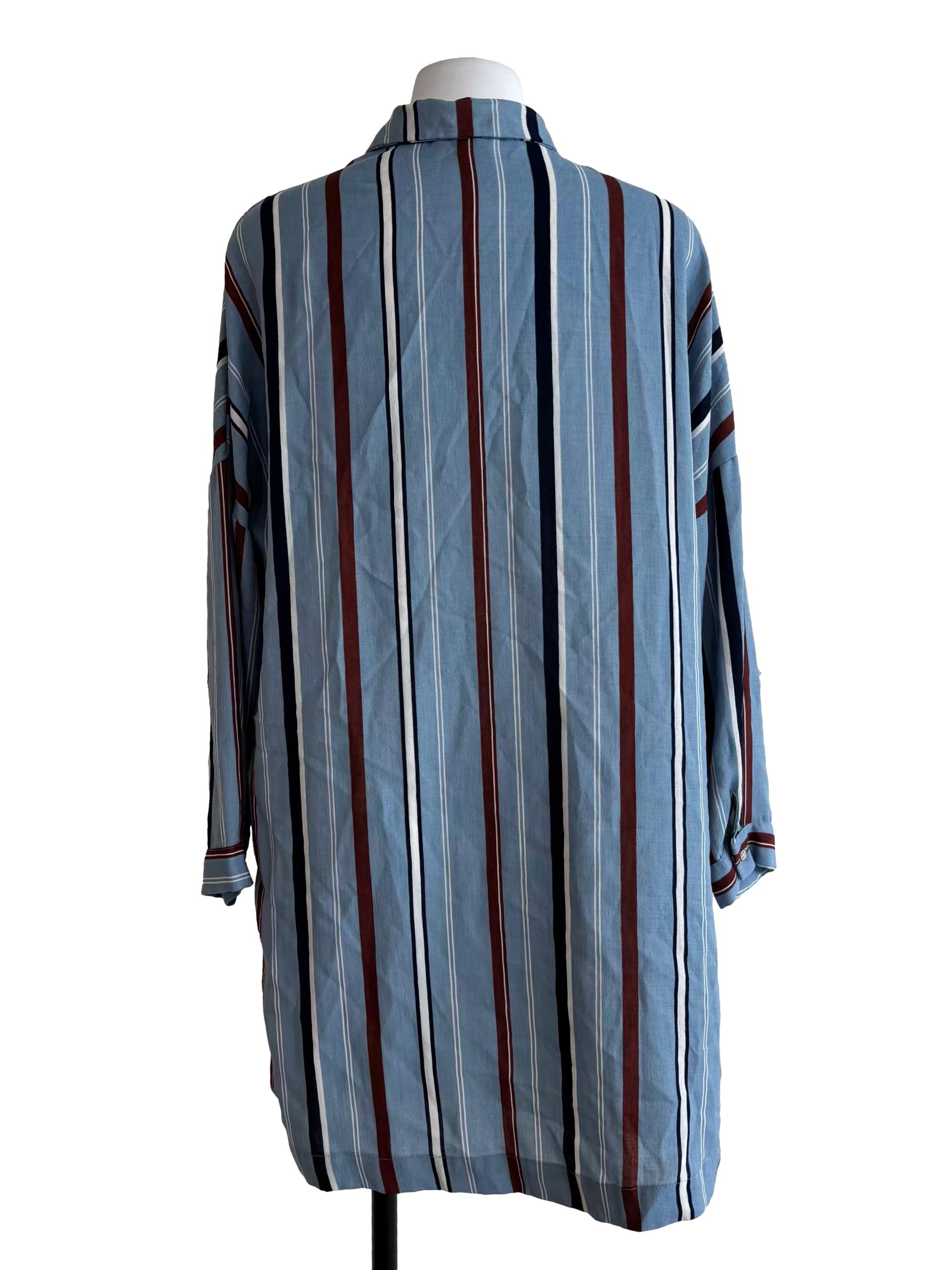 Sky Blue Multicolor Stripe Shirt Dress