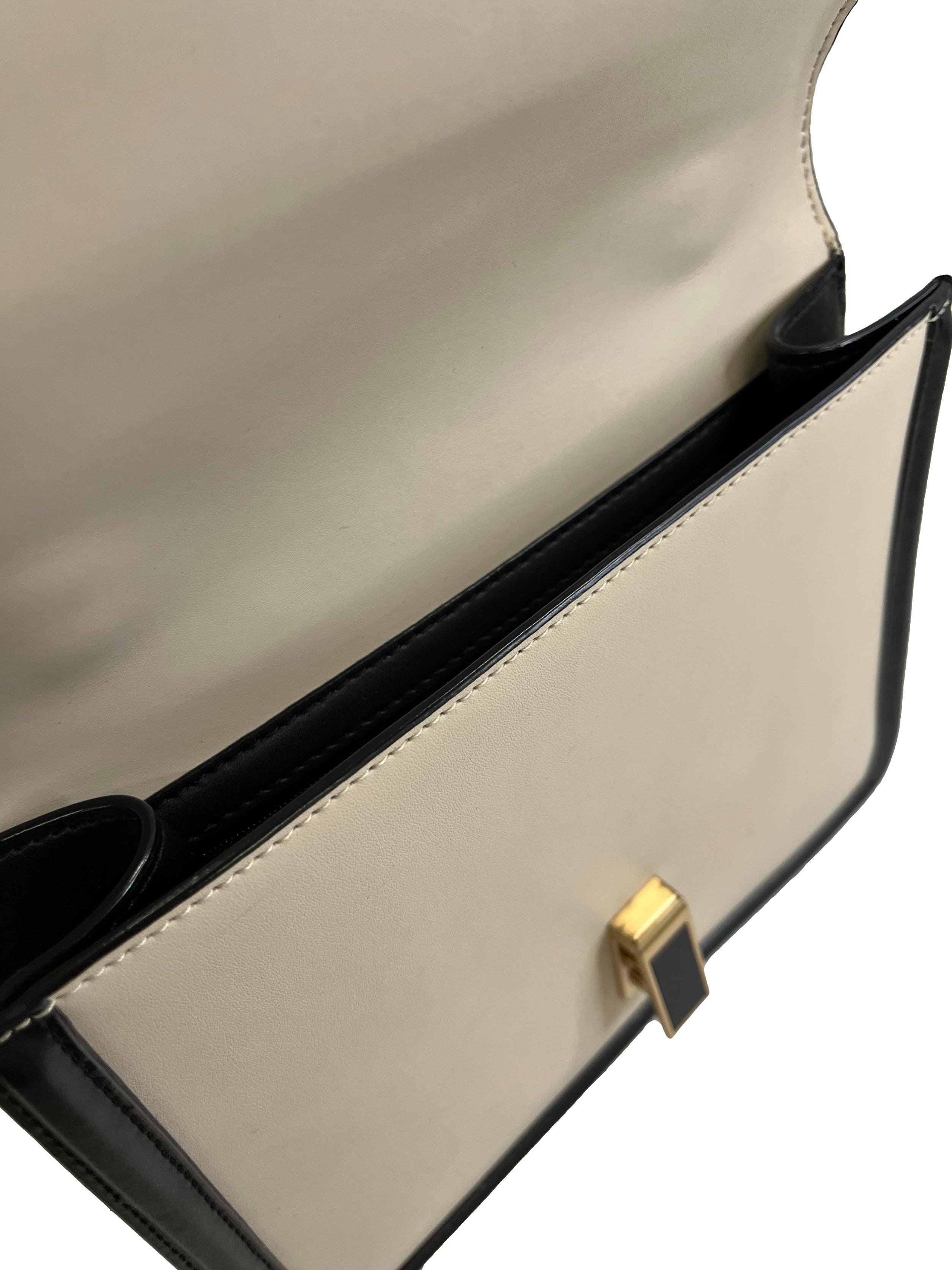 Two Tone Leather Top Handle Bag