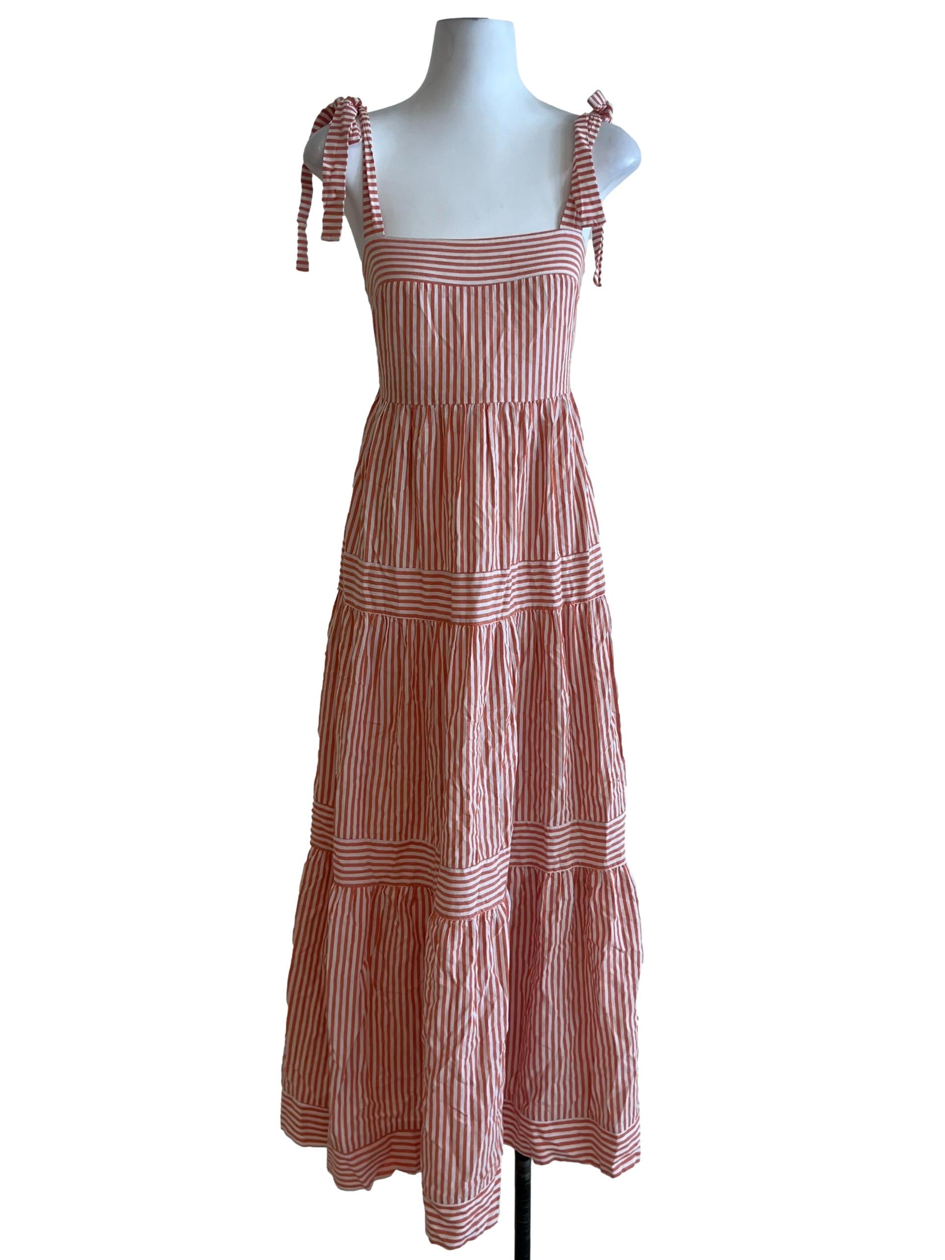Coral Pink Awning Stripe A-Line Dress