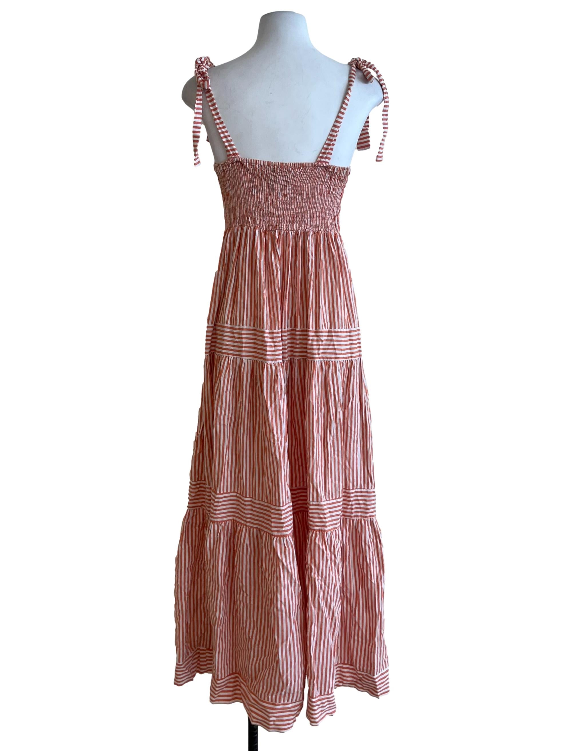 Coral Pink Awning Stripe A-Line Dress