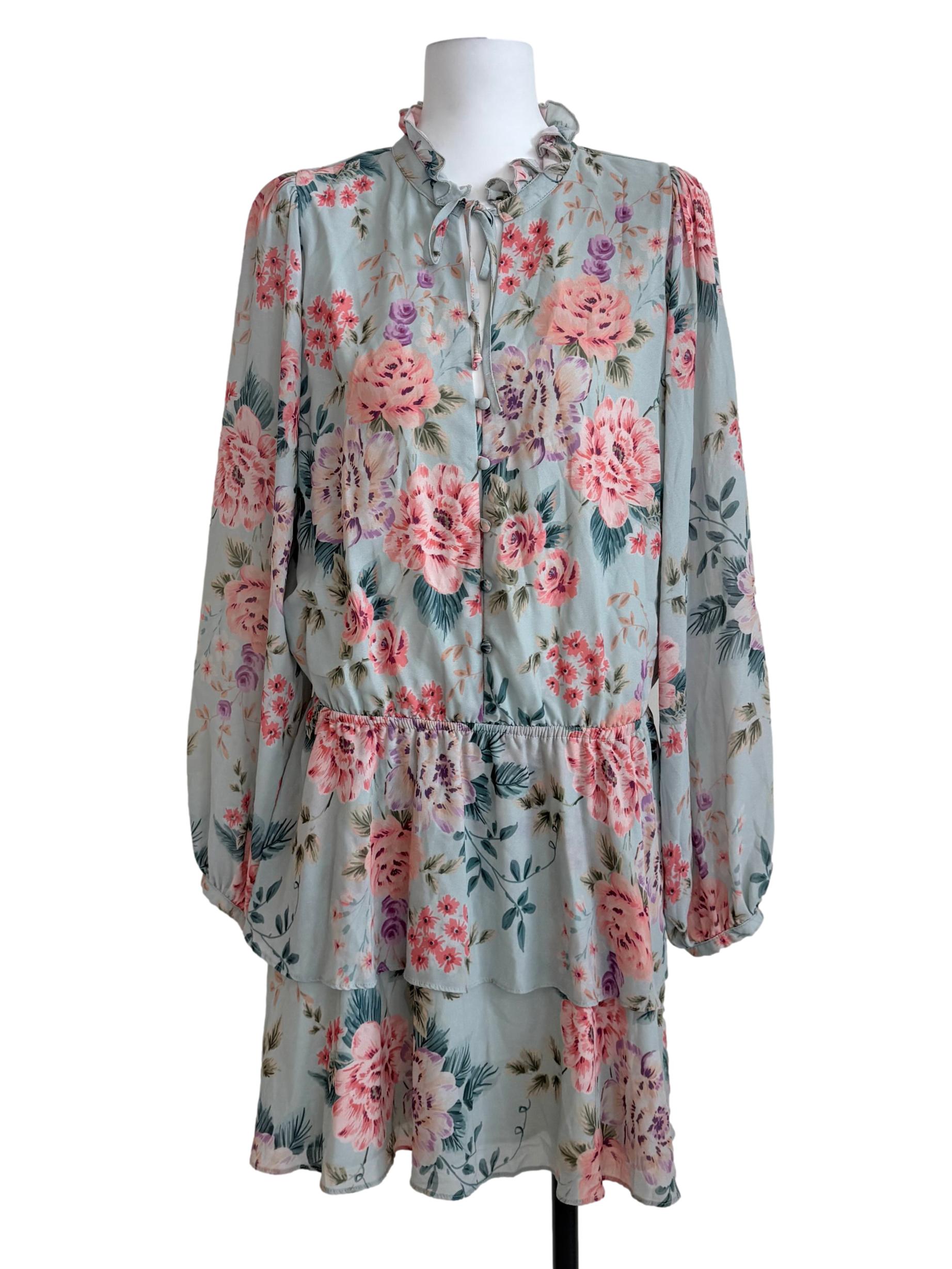 Teal Blue Flower Printed Dress