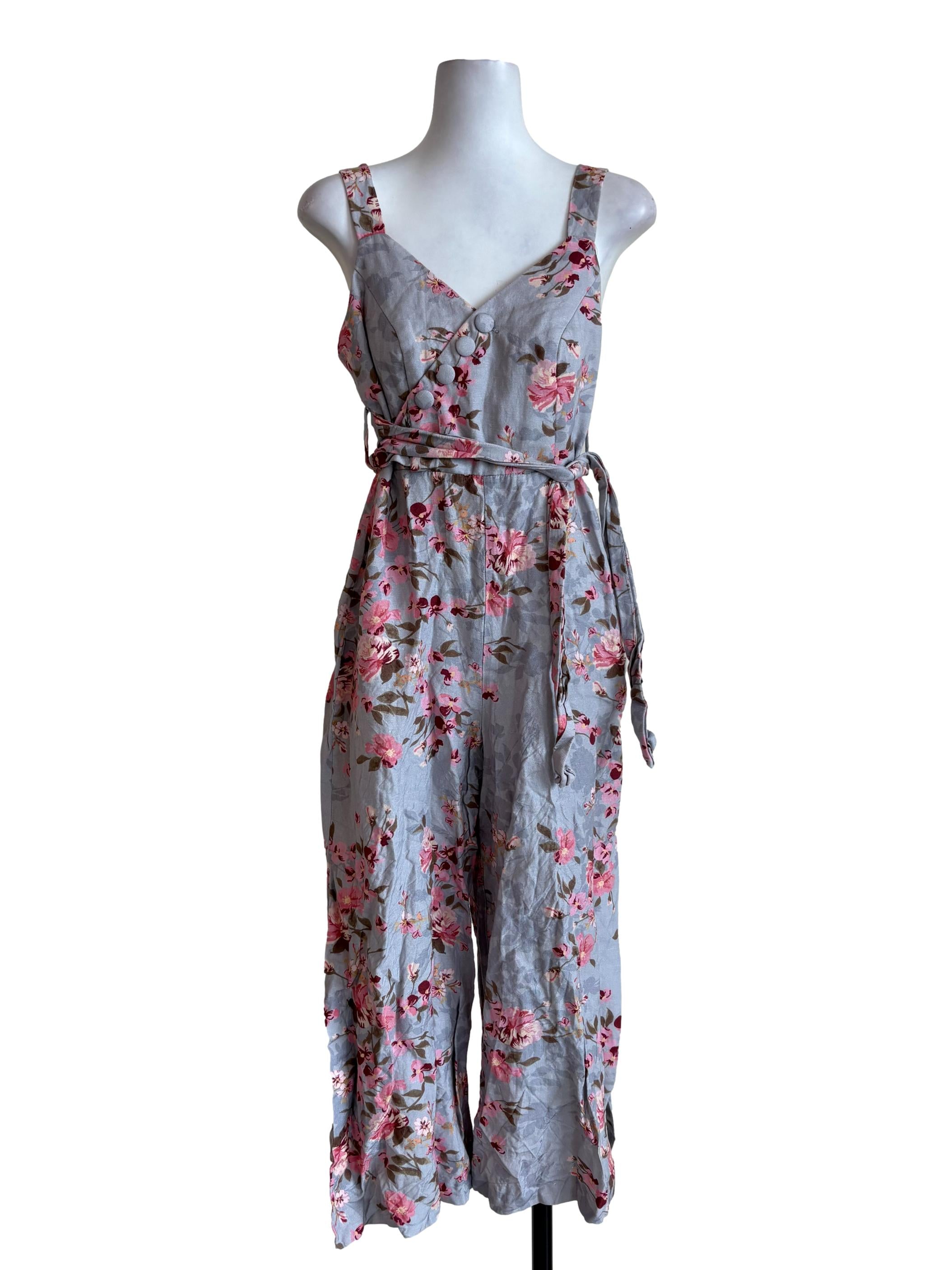 Stone Blue Floral Button Jumpsuit