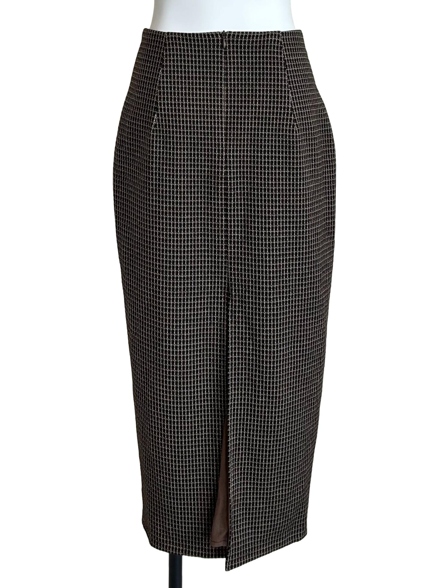 Black Micro-Check Pencil Skirt