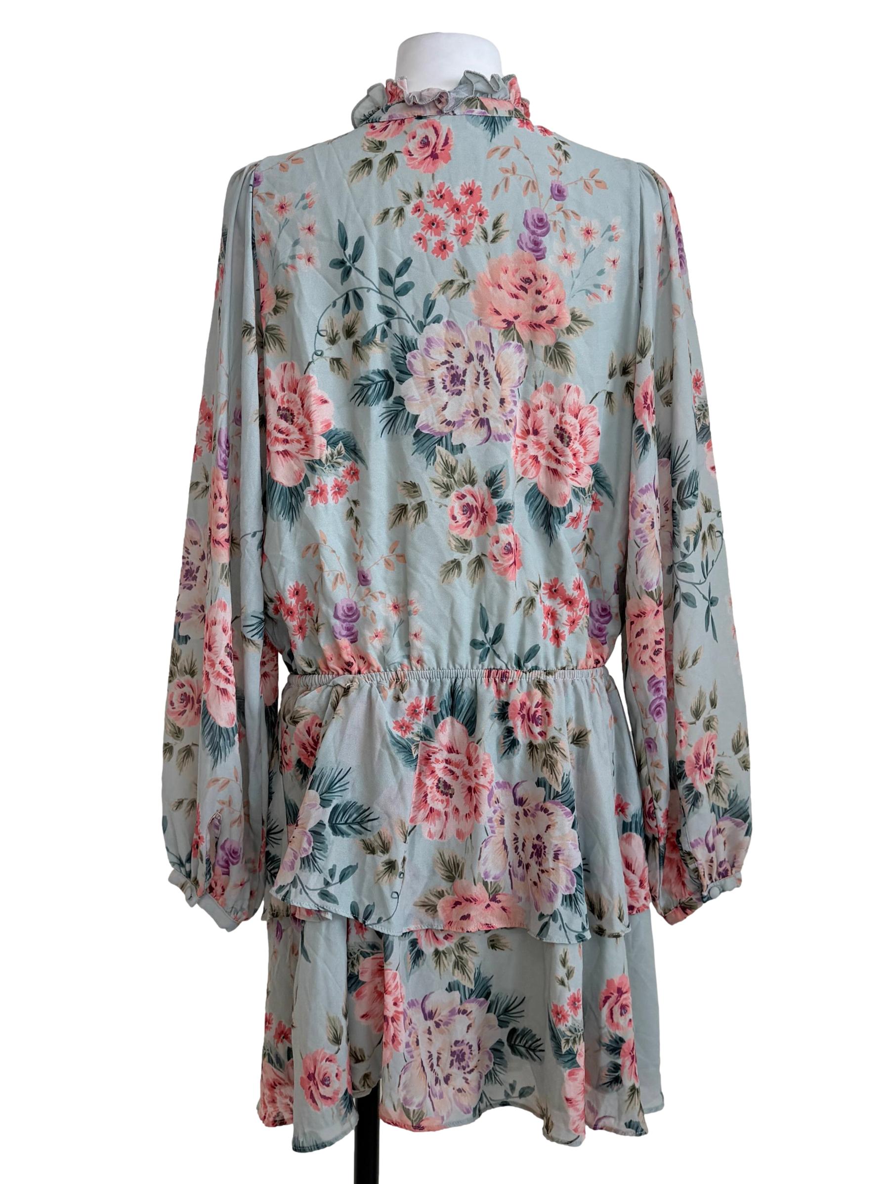 Teal Blue Flower Printed Dress