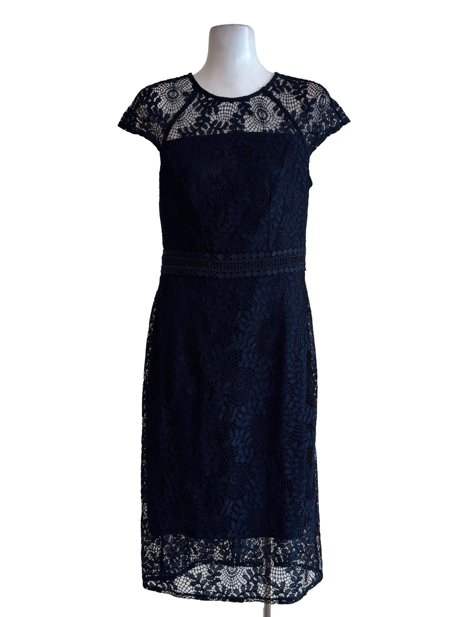 Midnight Blue Lace Pencil Dress