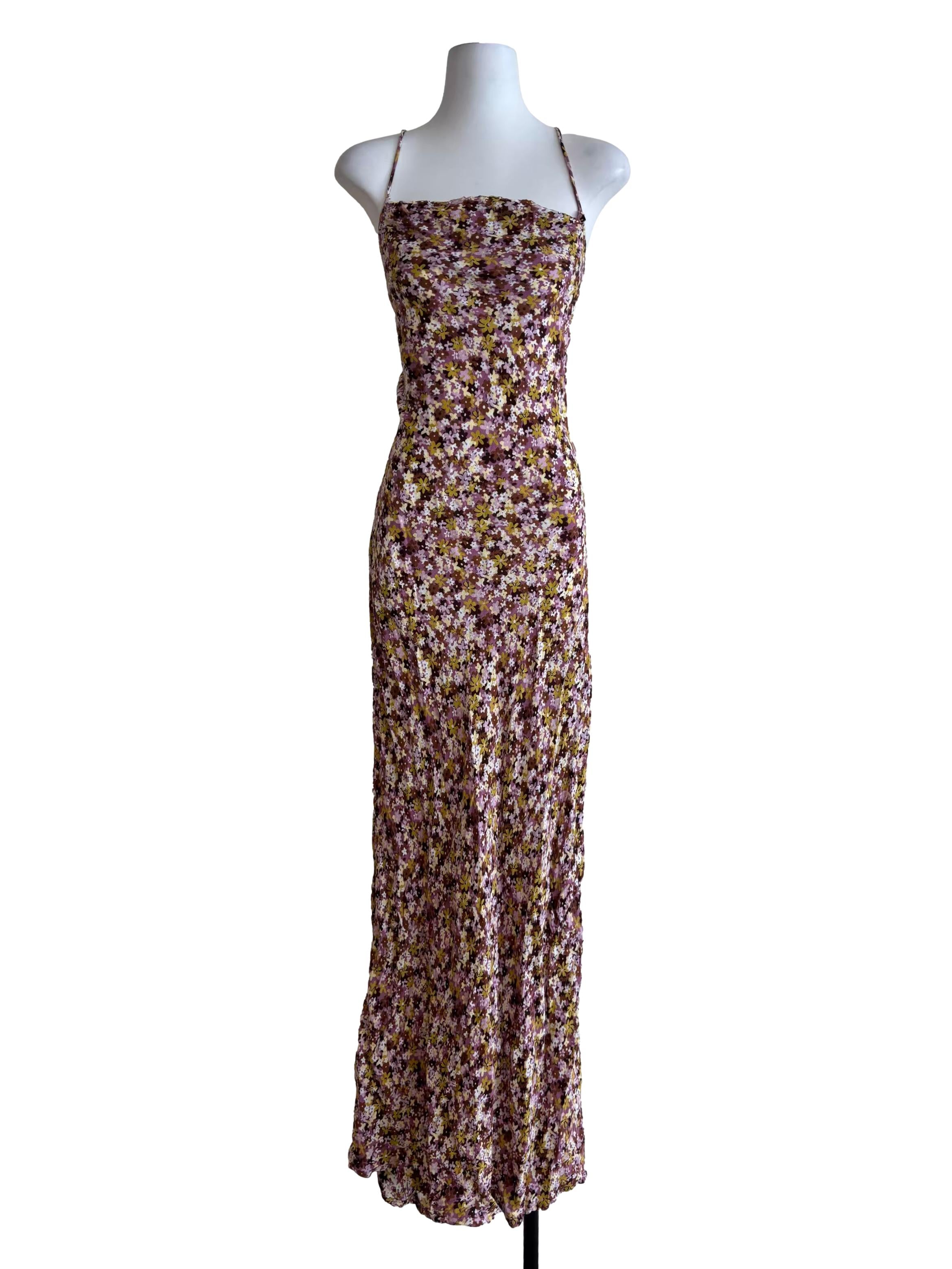 Sepia Brown Pink Floral Maxi Sun Dress