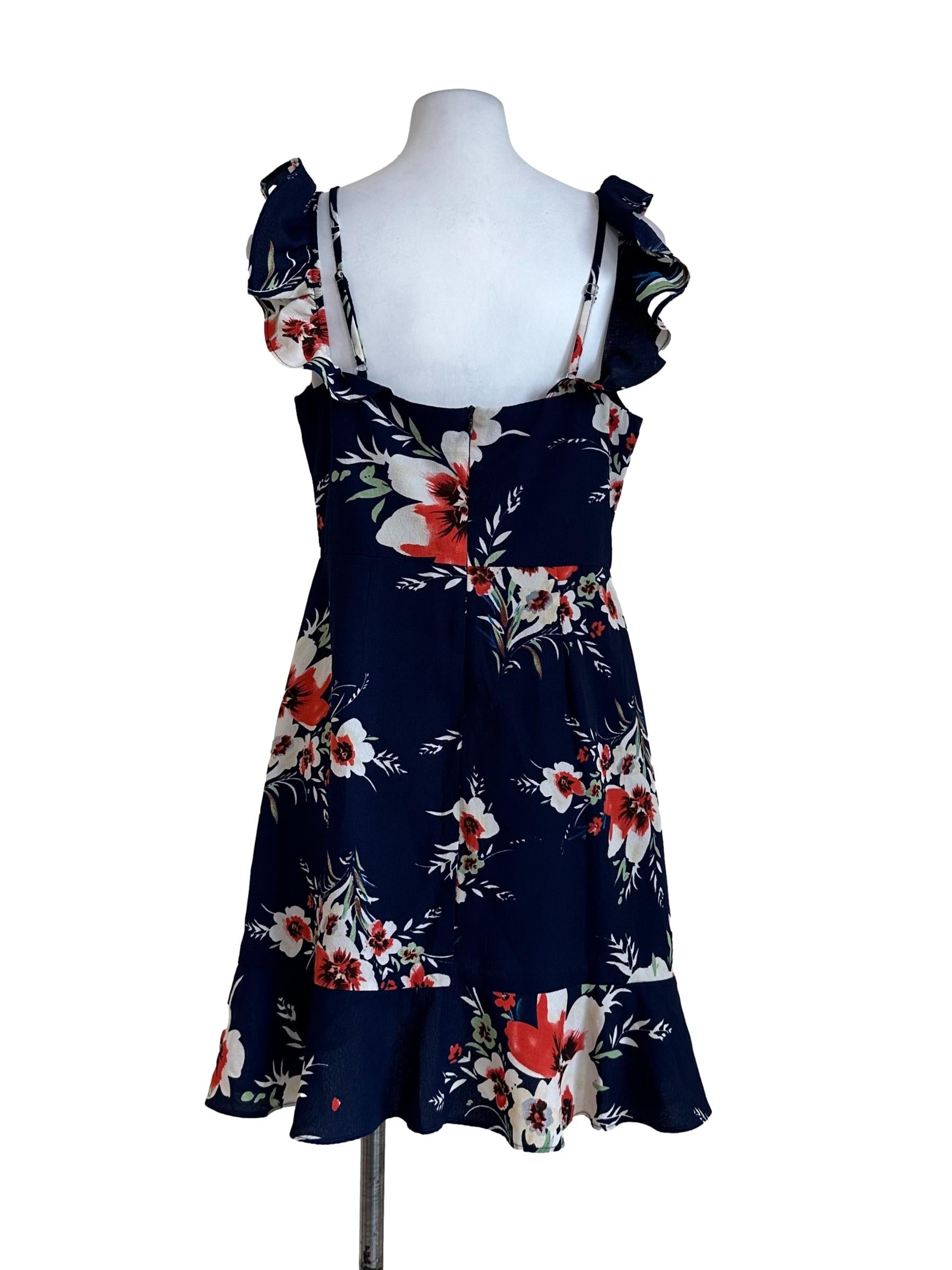 Navy Blue Printed Floral Dress