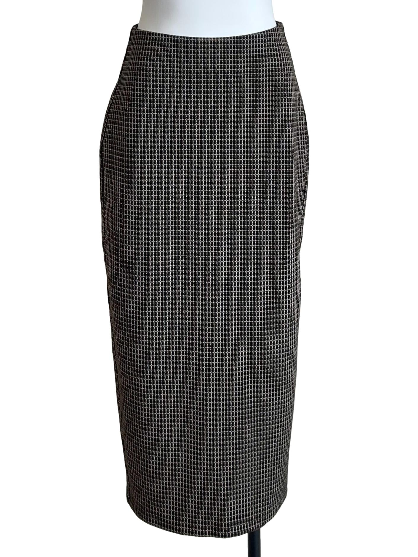 Black Micro-Check Pencil Skirt