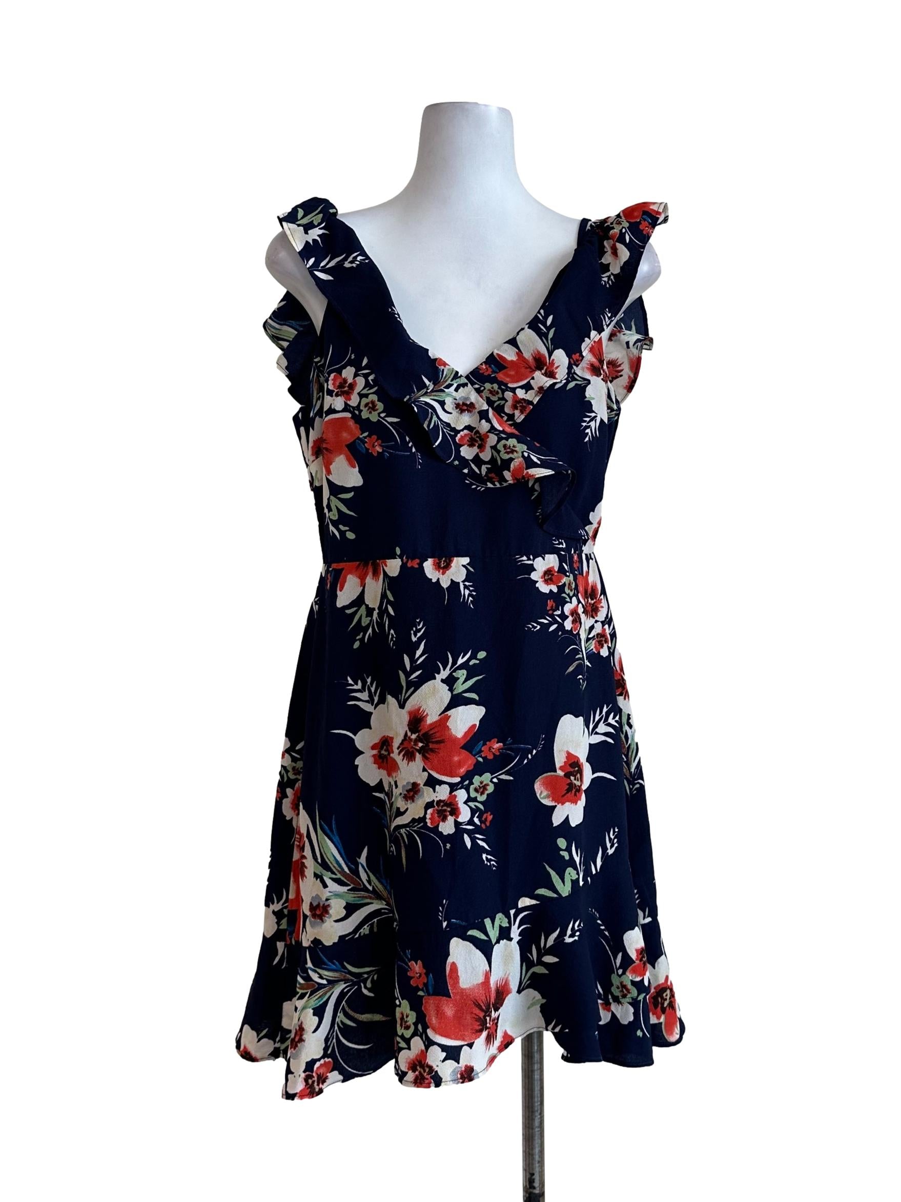 Navy Blue Printed Floral Dress