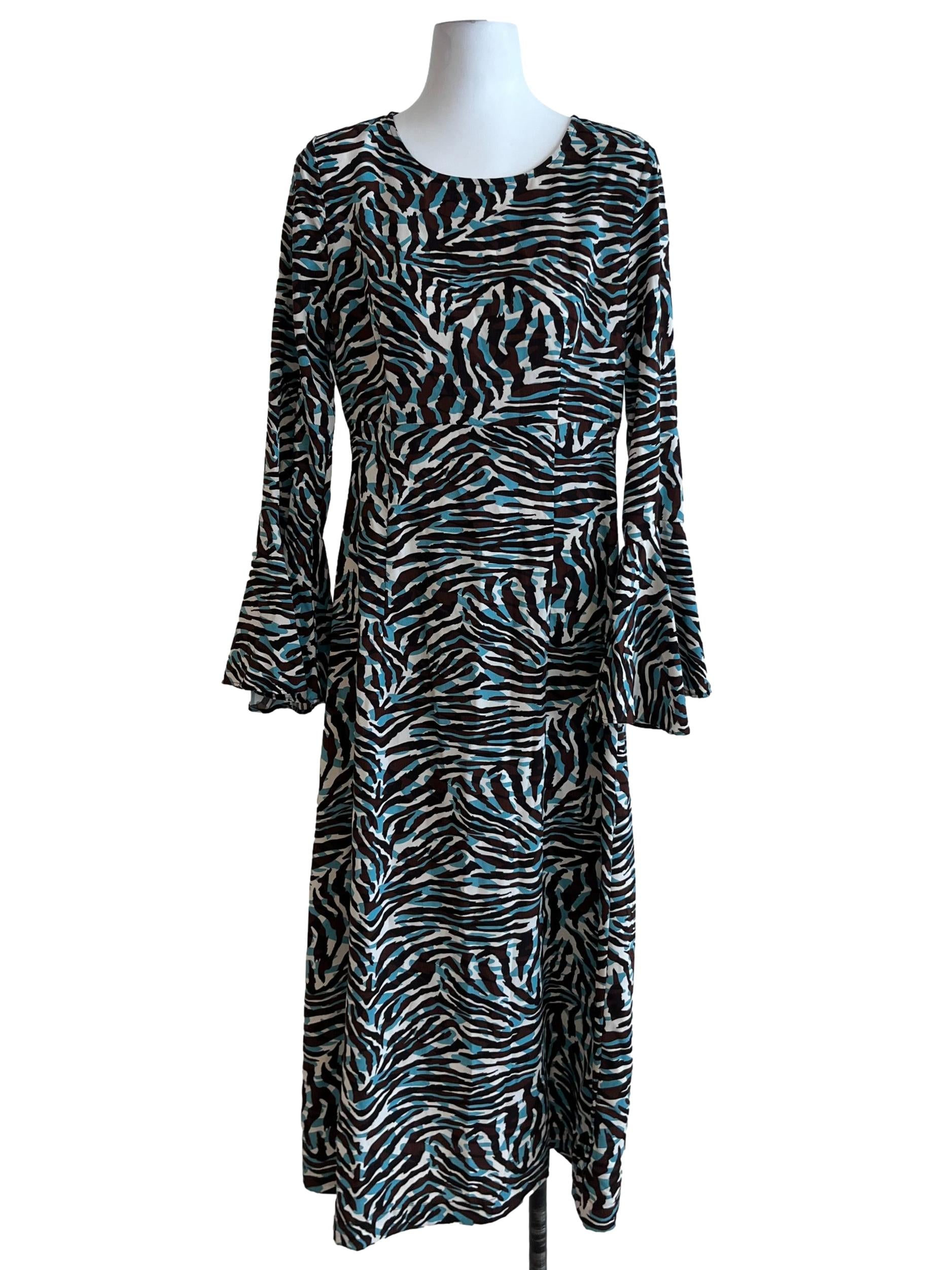 Brown Blue Leopard Print Empire Dress