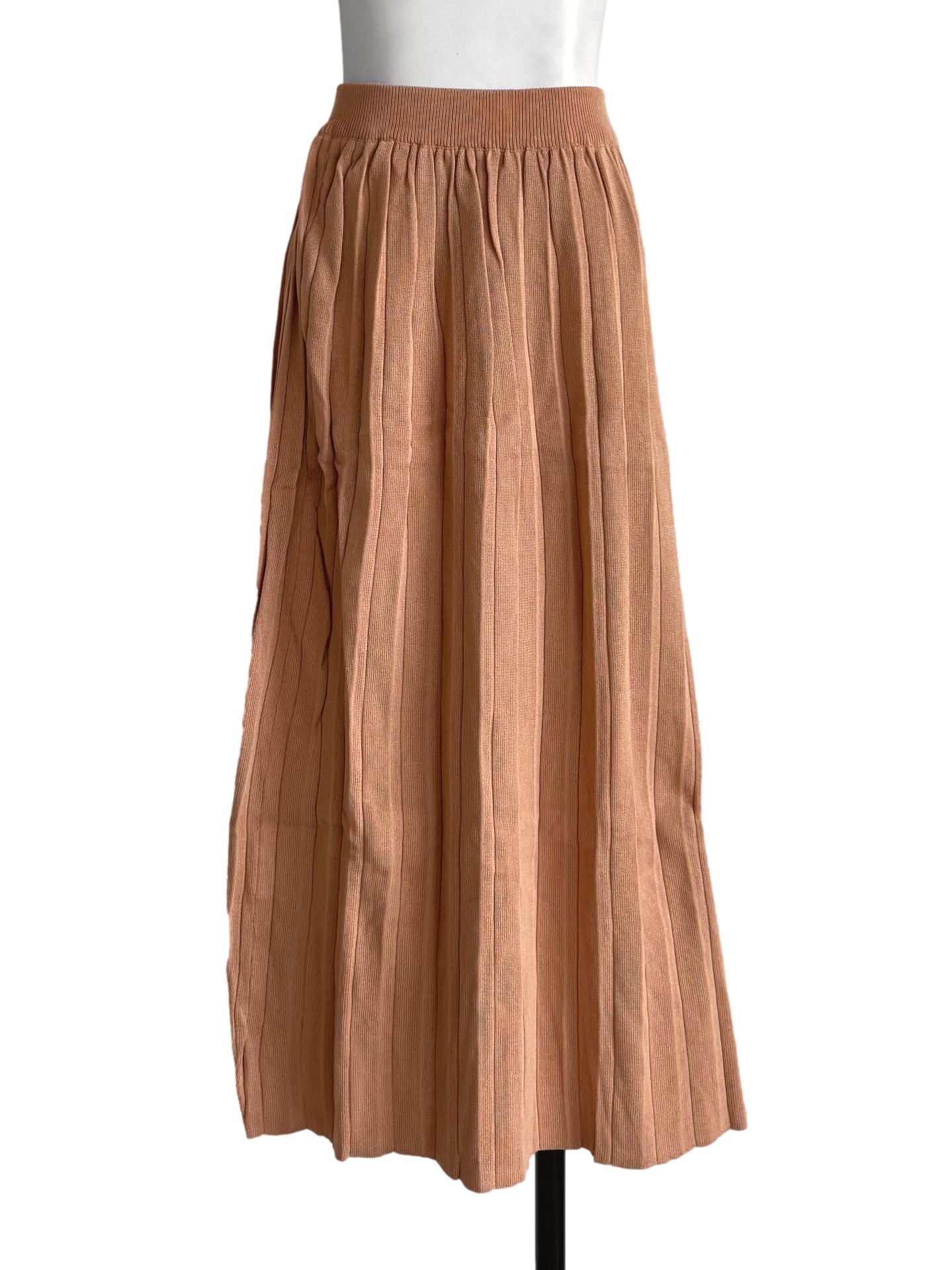 Milk Tea Pleated A-Line Skirt