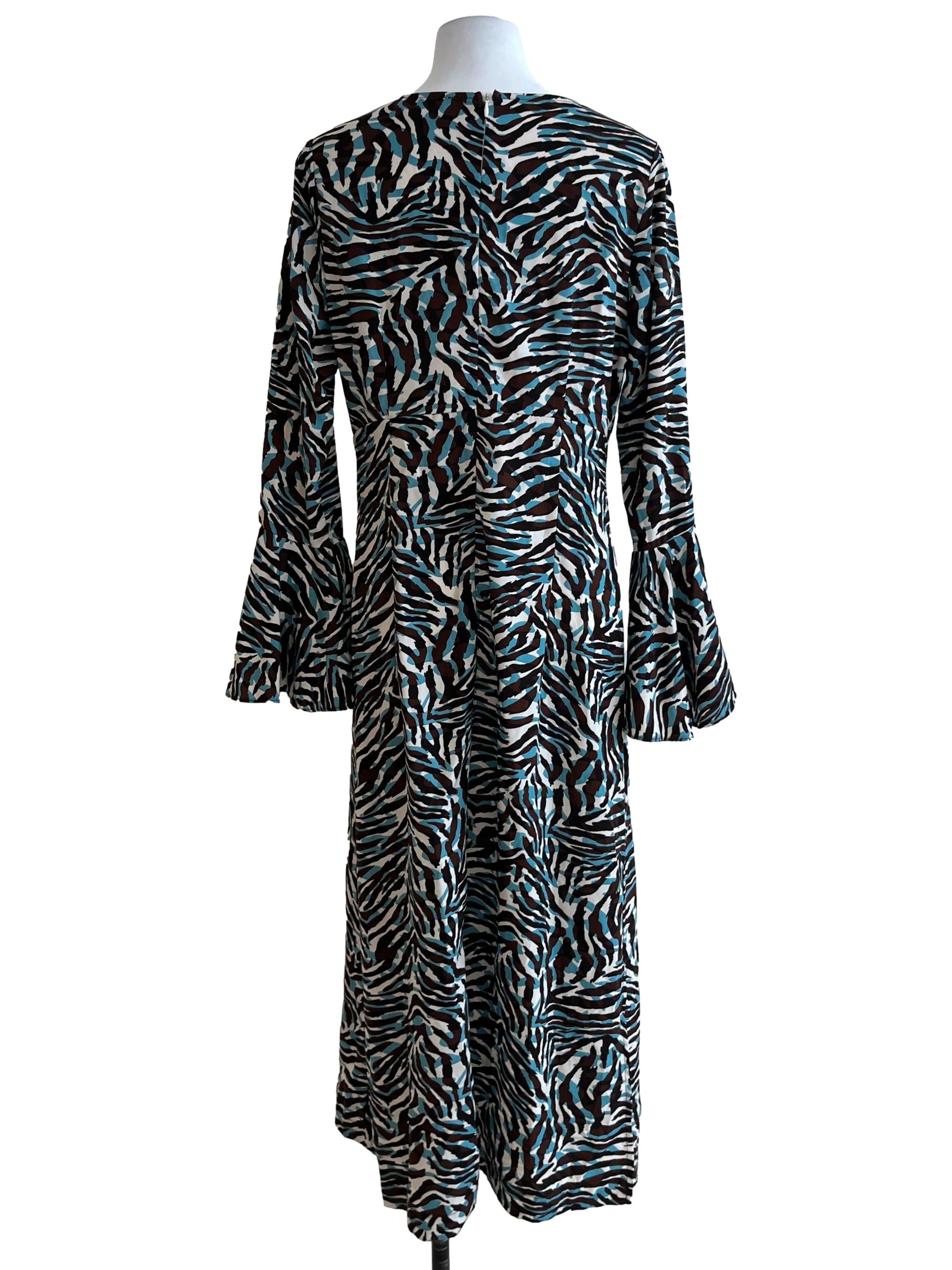 Brown Blue Leopard Print Empire Dress