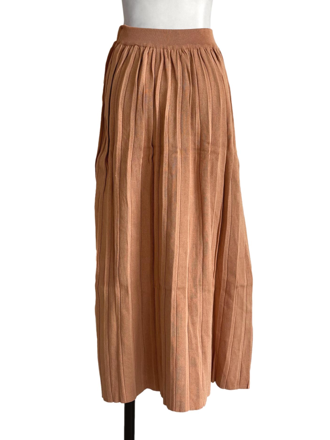 Milk Tea Pleated A-Line Skirt