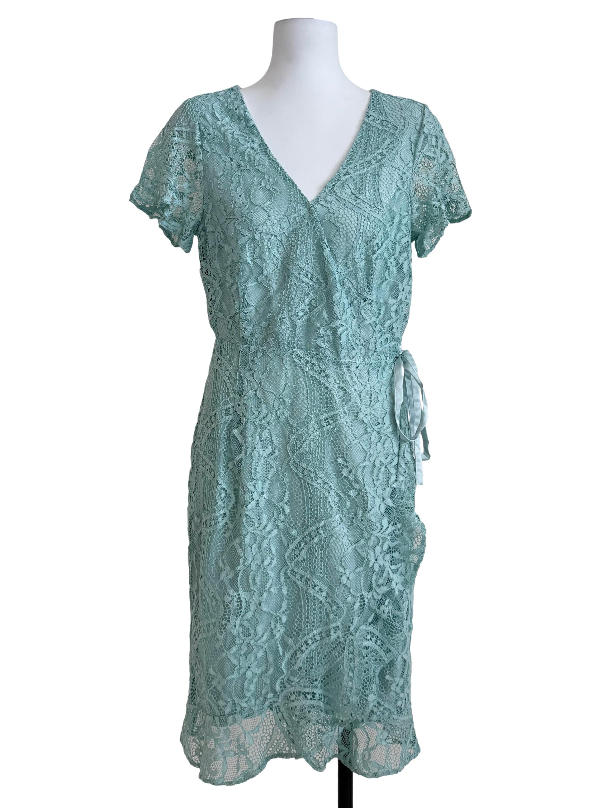 Mint Blue Floral Lace Dress