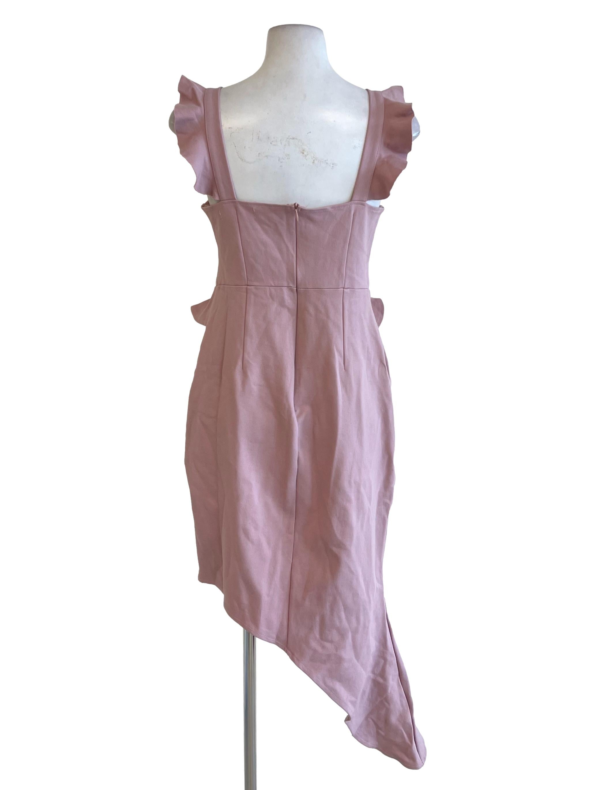 Dusty Pink Cowl Sleeve Asymmetrical Dress