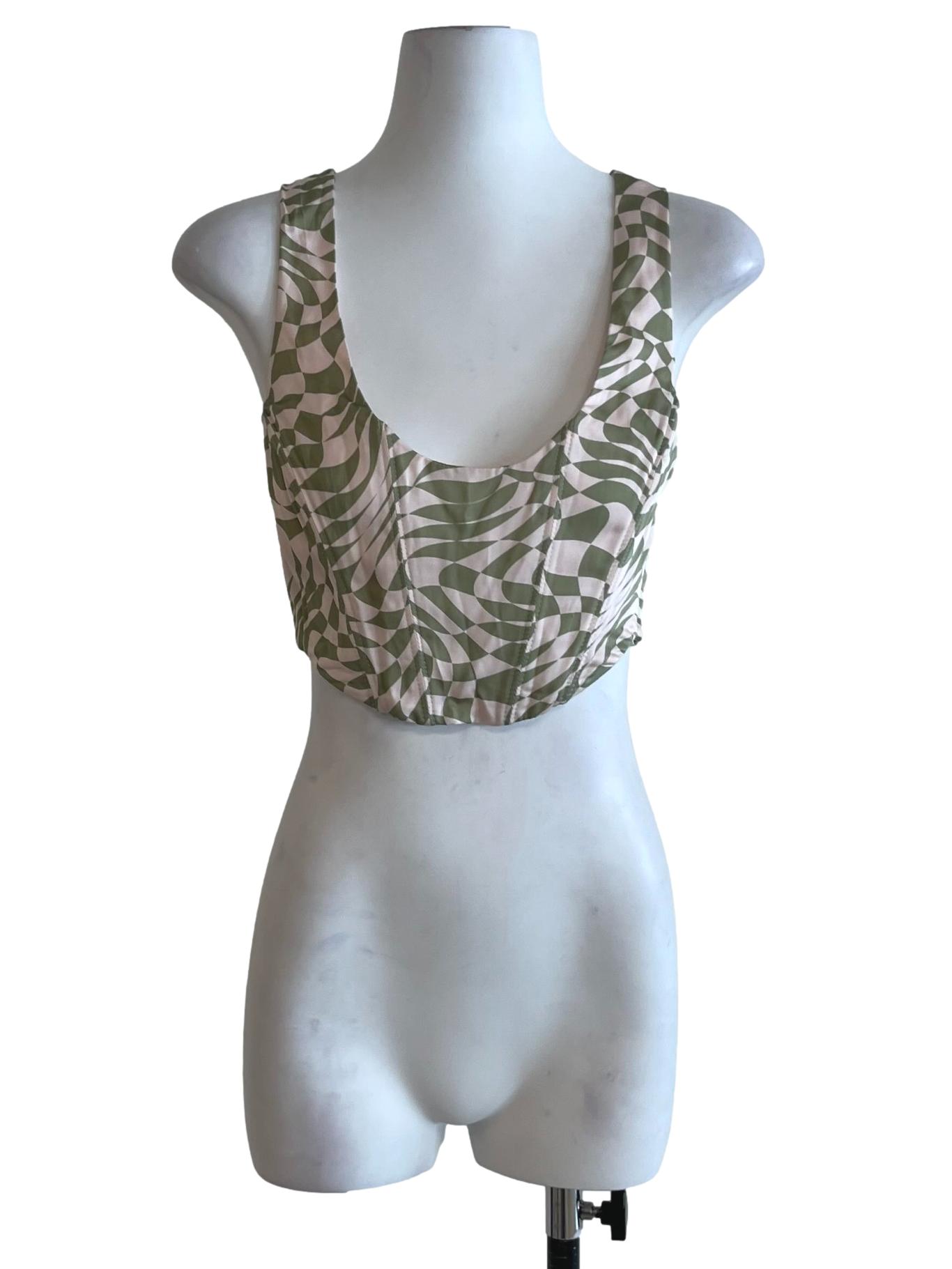 Olive Green Abstract Corset Top