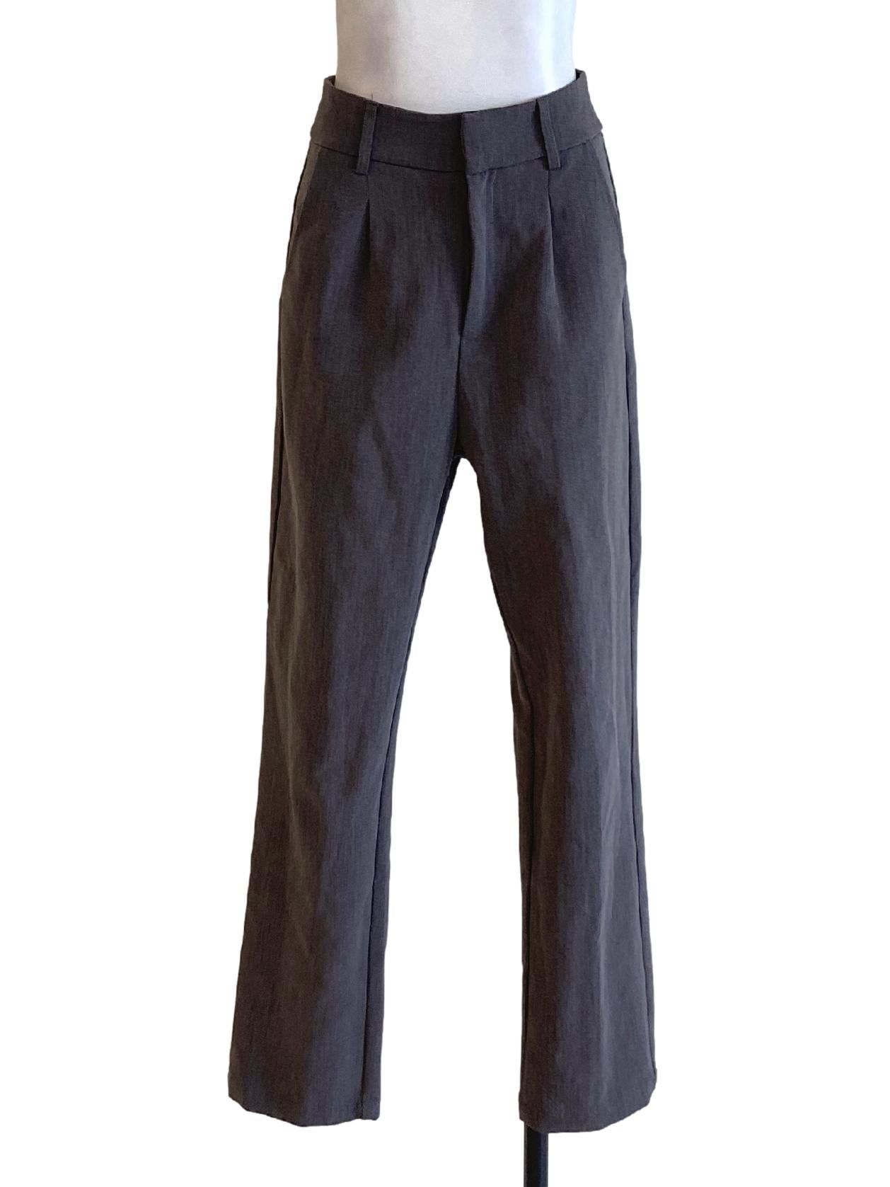 Lead Grey Buttoned Waist Slim Formal Pants YHF