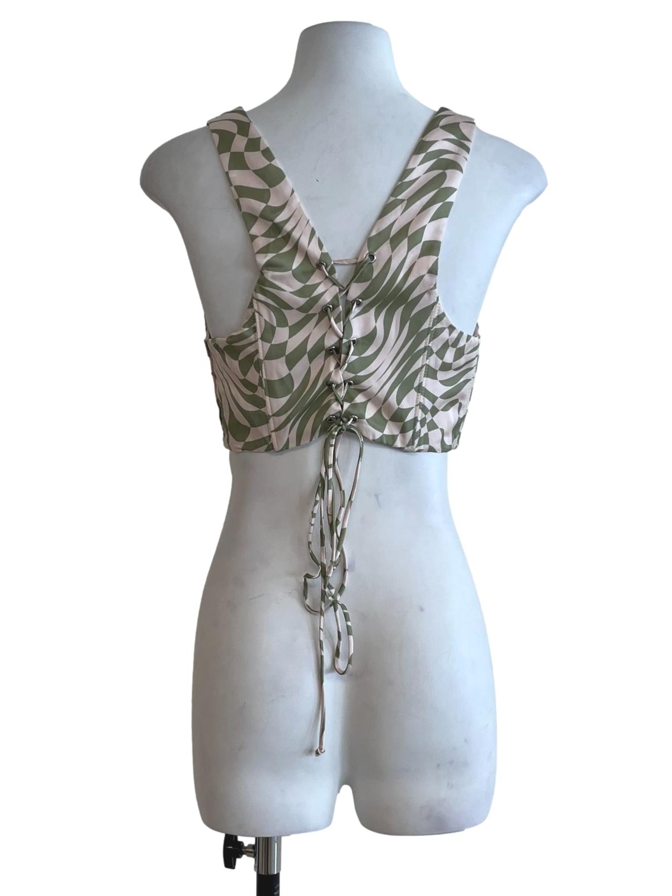 Olive Green Abstract Corset Top