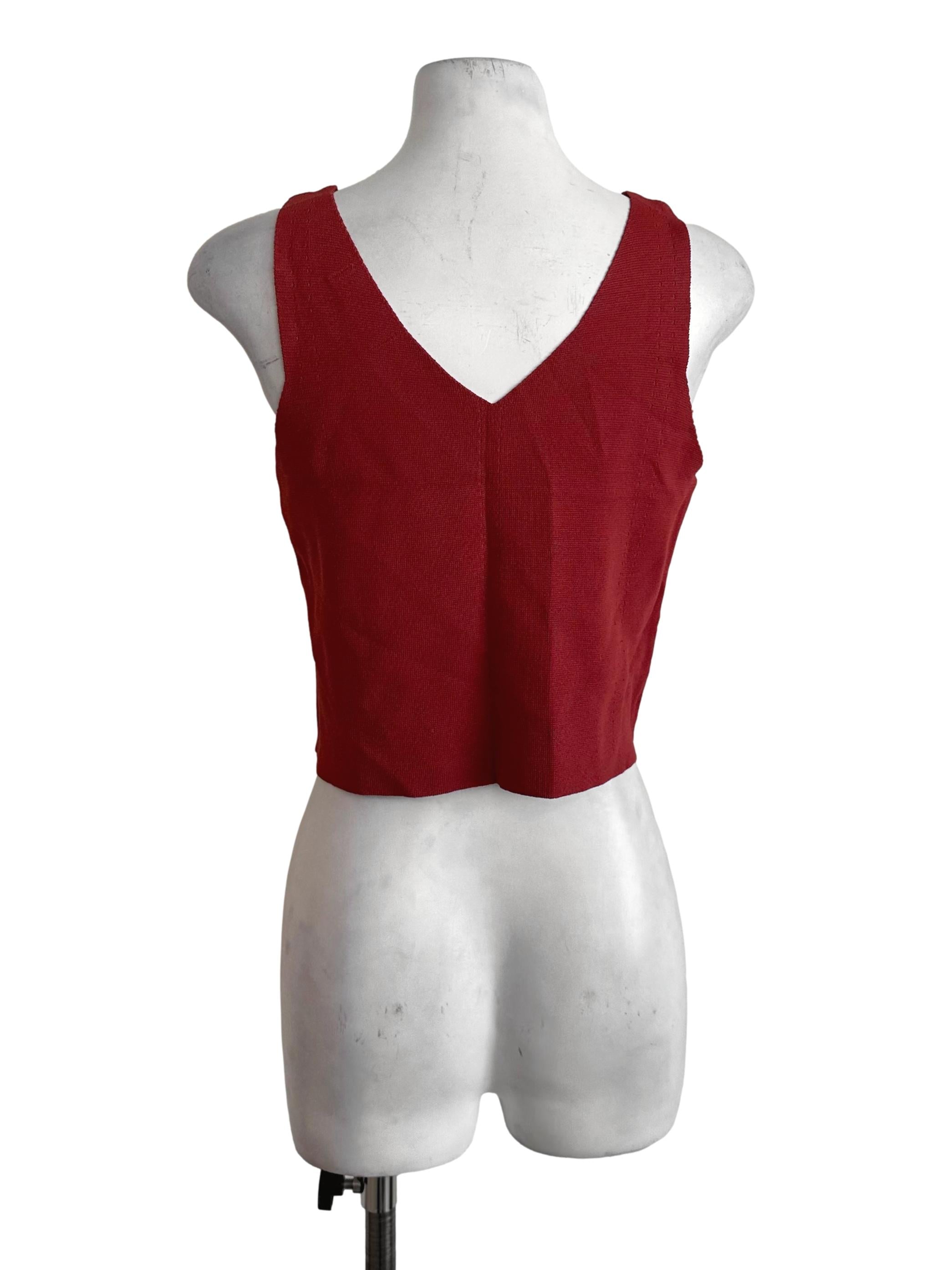 Coral Red V Neck Knit Top