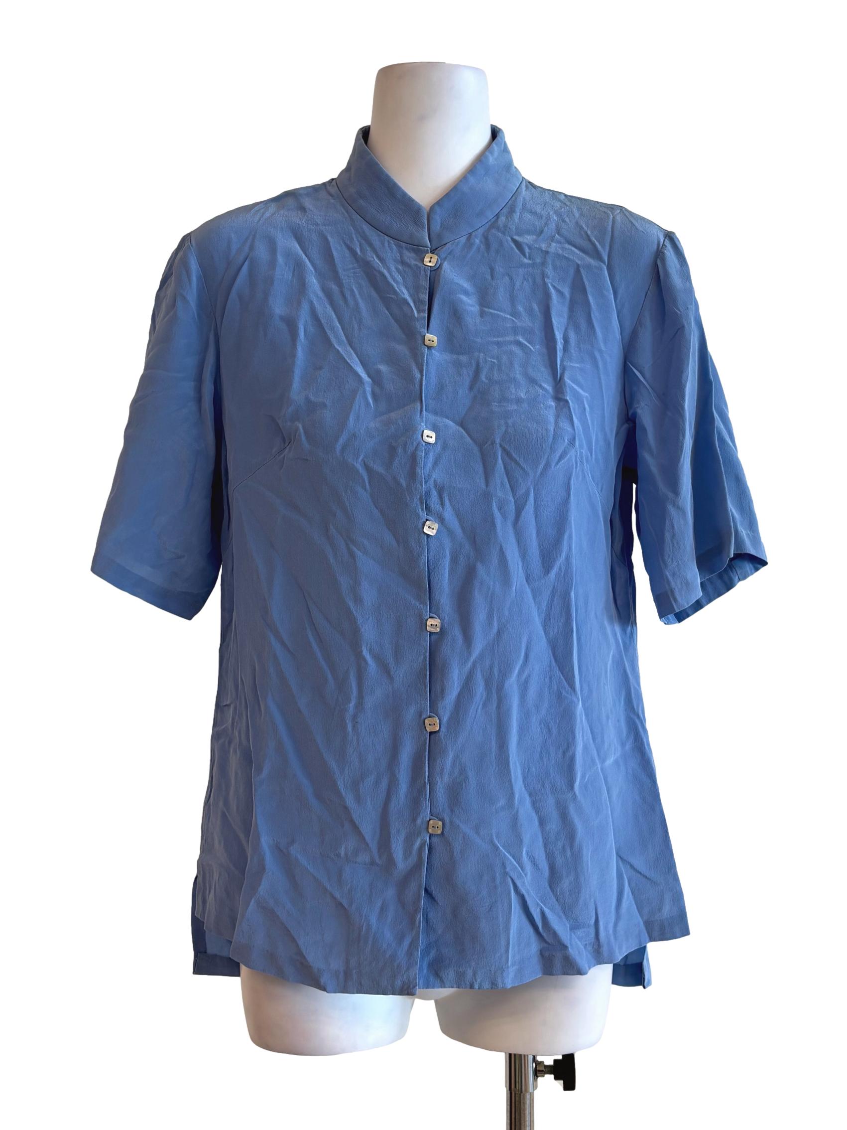 Royal Blue Mock Neck Buttoned Shirt