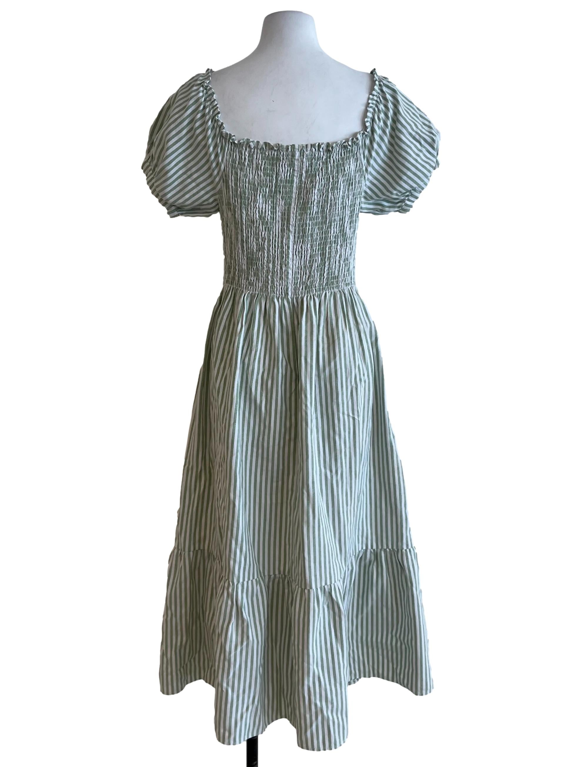 Sage Green Awning Stripe Empire Dress