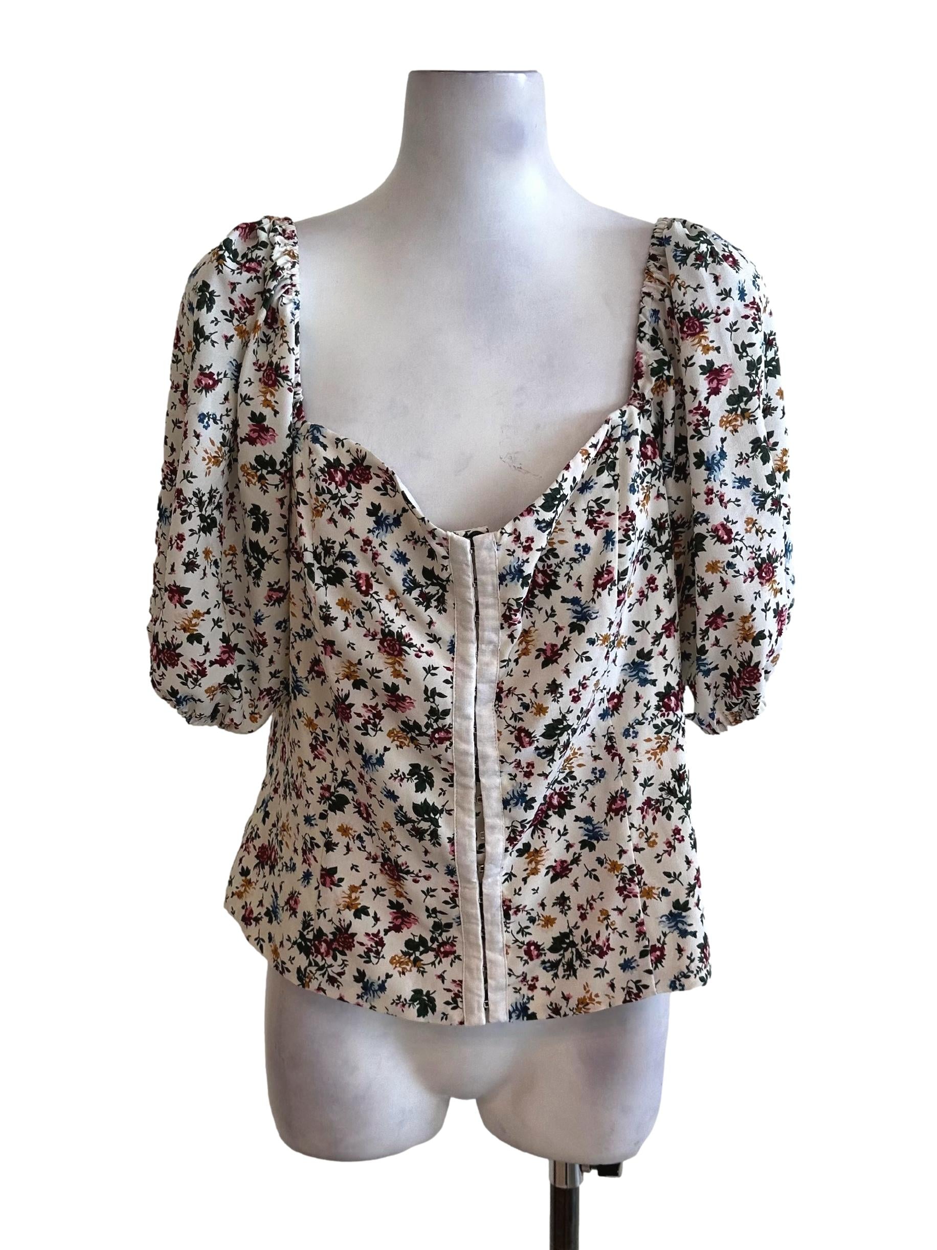 Oat Beige Pattern Puff Sleeve Top