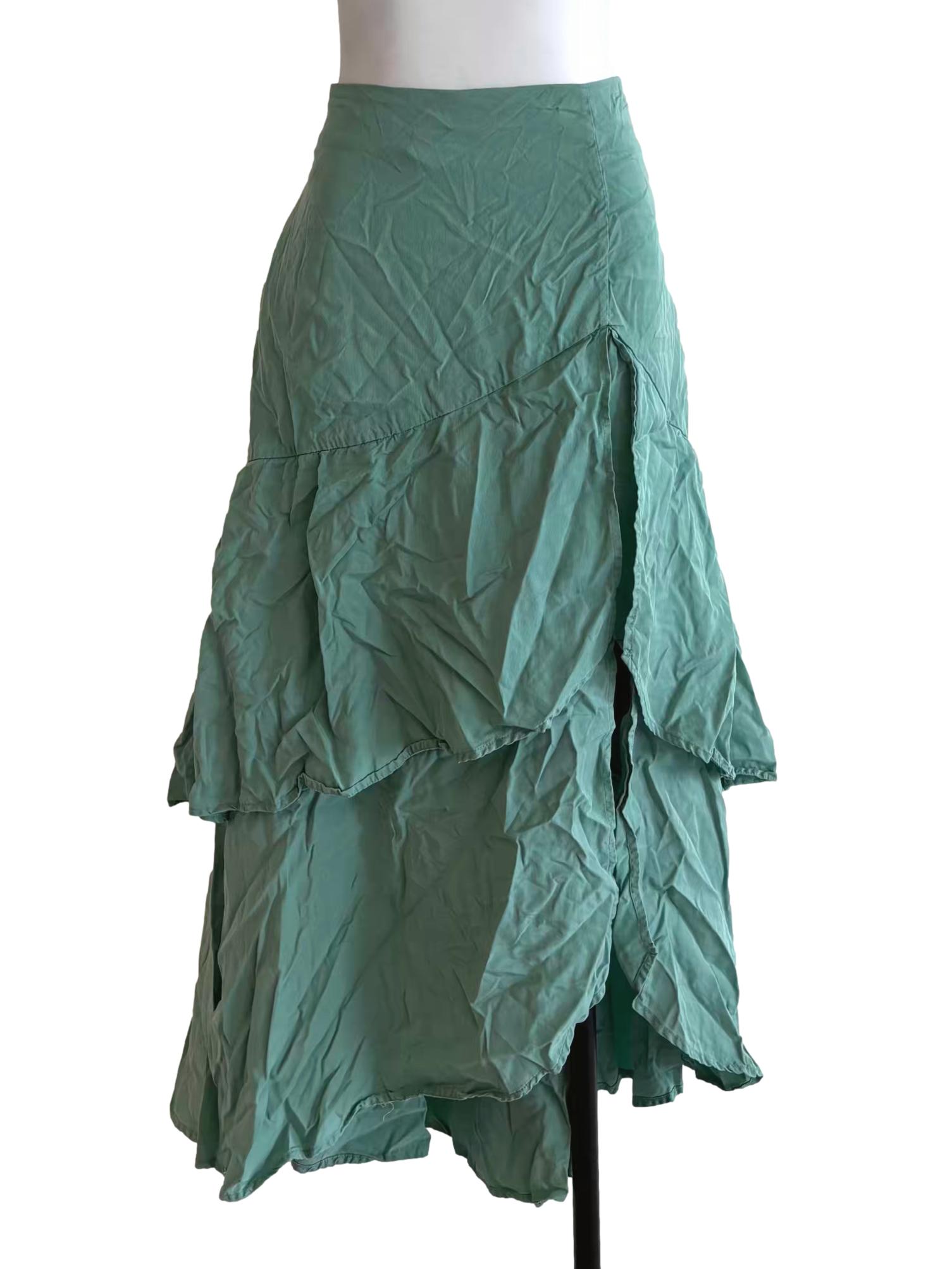 Pistachio Green Layered Midi Skirt