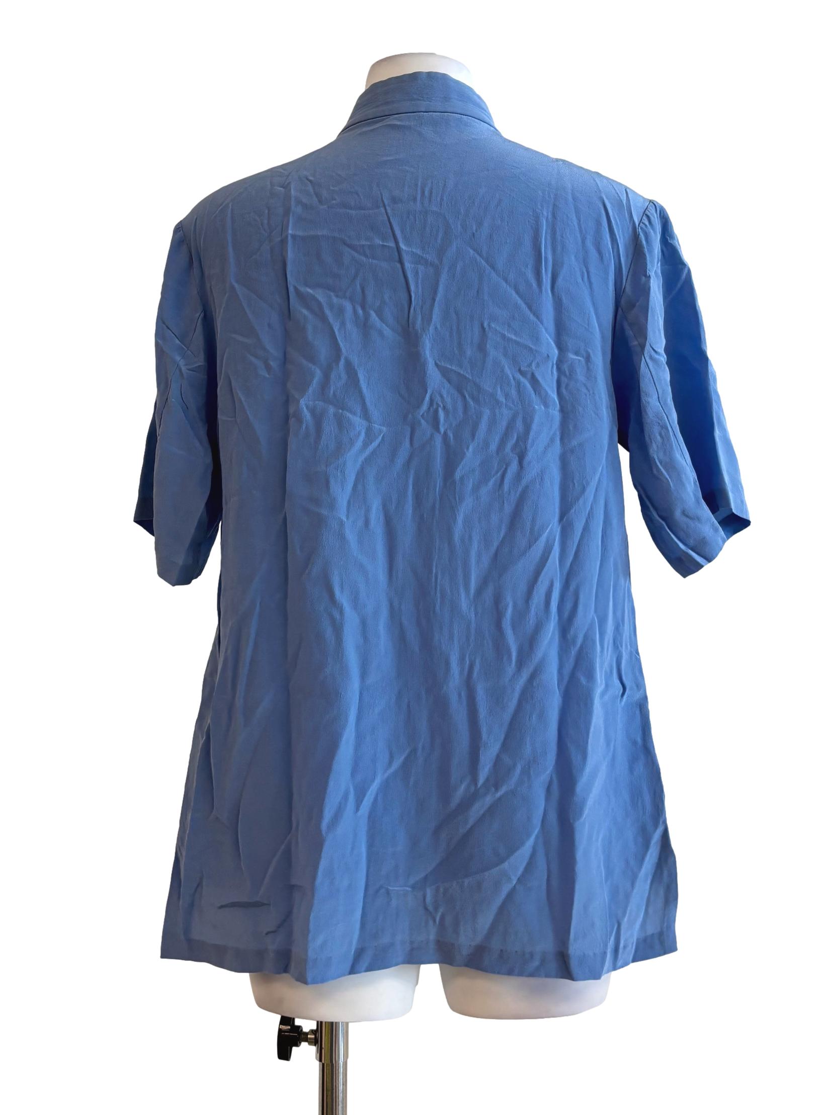 Royal Blue Mock Neck Buttoned Shirt