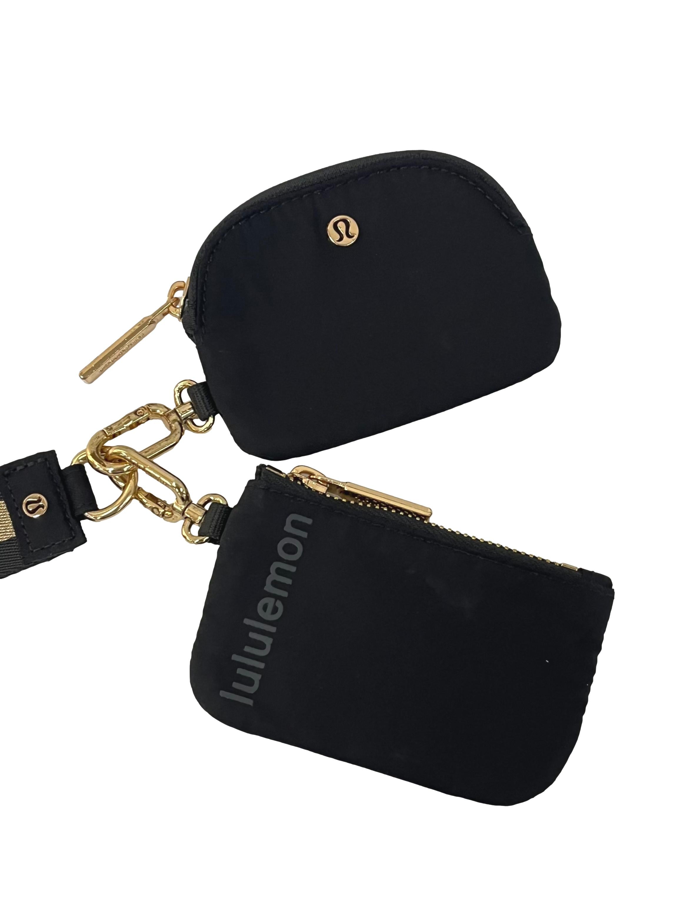 Dual Pouch Wristlet In Black With Gold Hardware