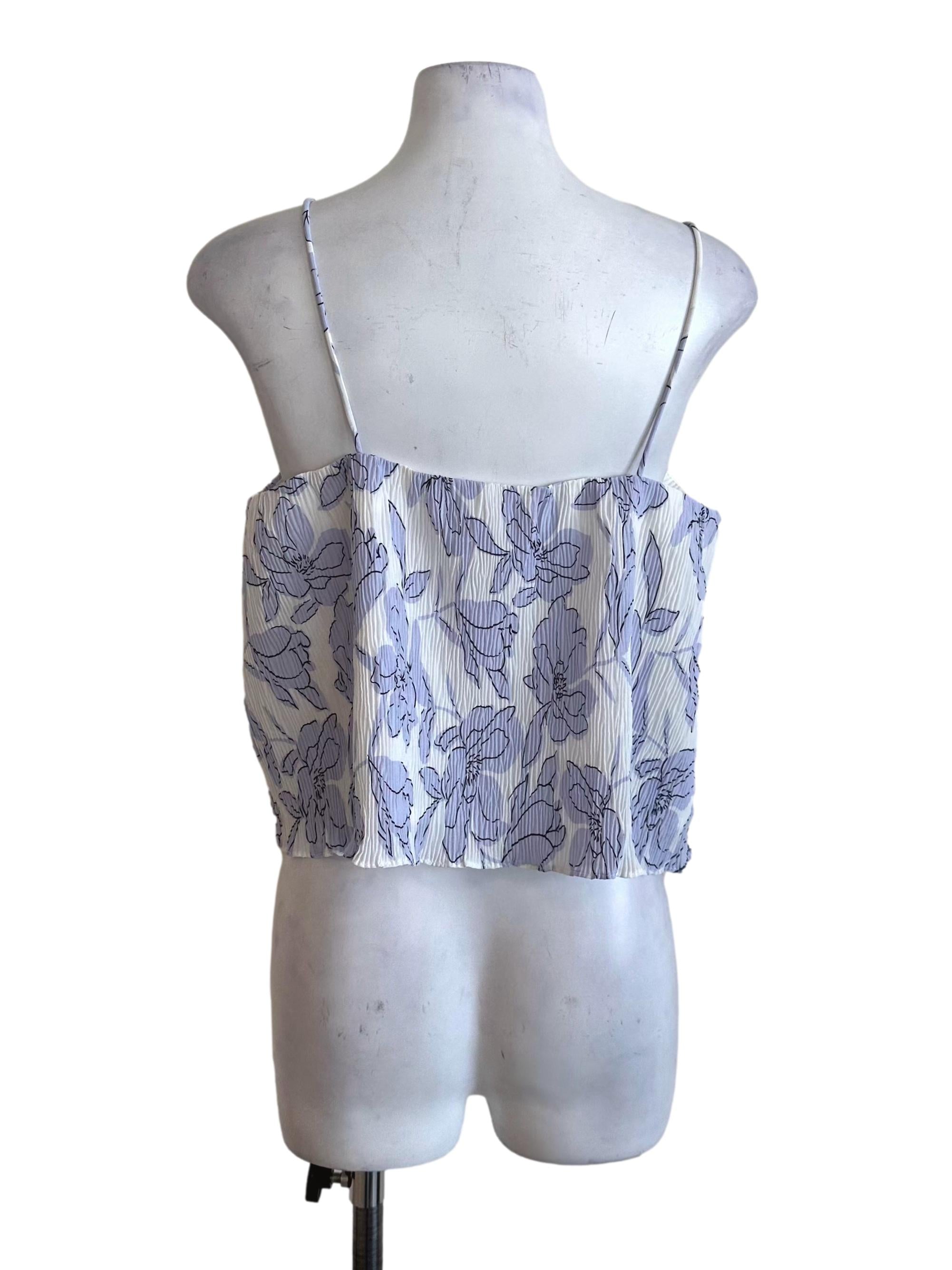 White Purple Pattern Pleated Top