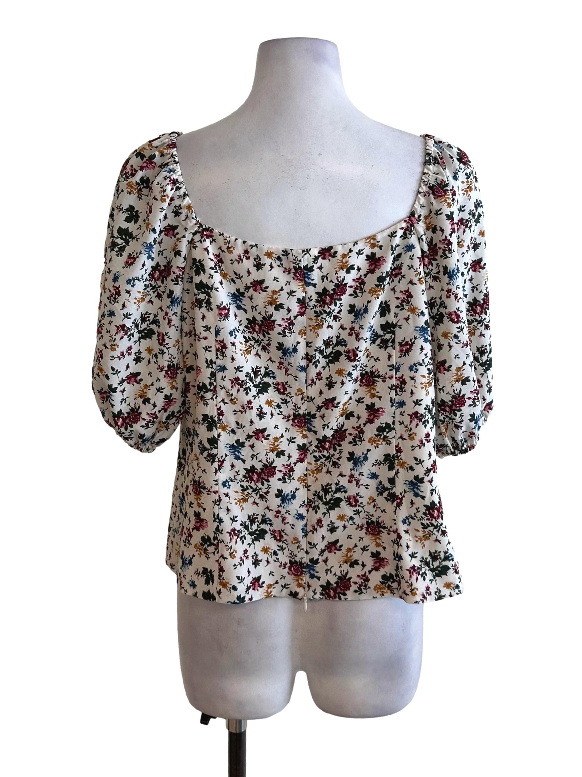 Oat Beige Pattern Puff Sleeve Top
