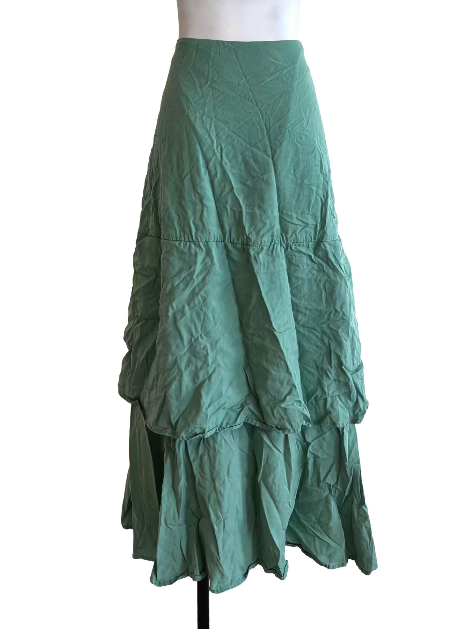 Pistachio Green Layered Midi Skirt