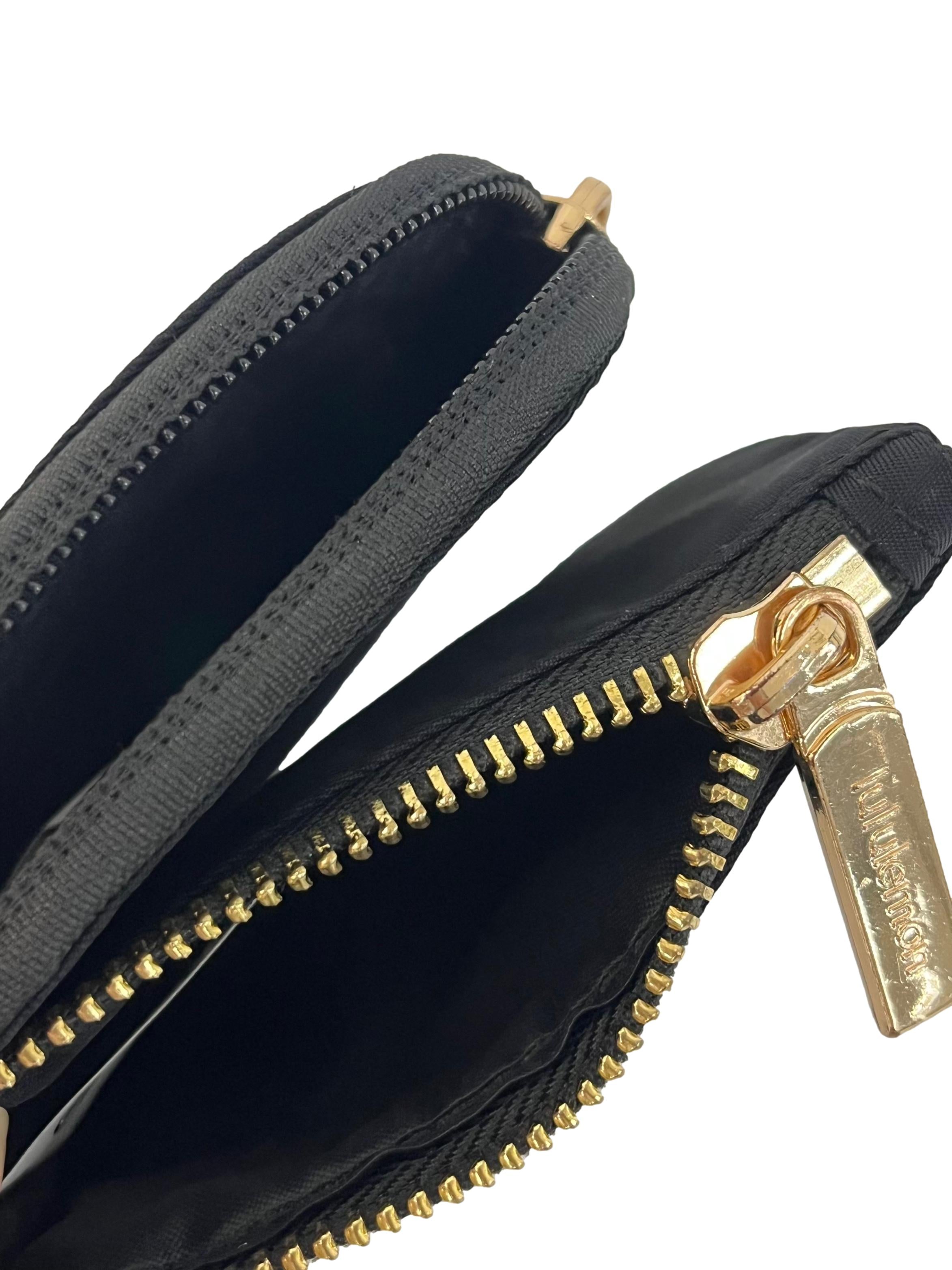 Dual Pouch Wristlet In Black With Gold Hardware