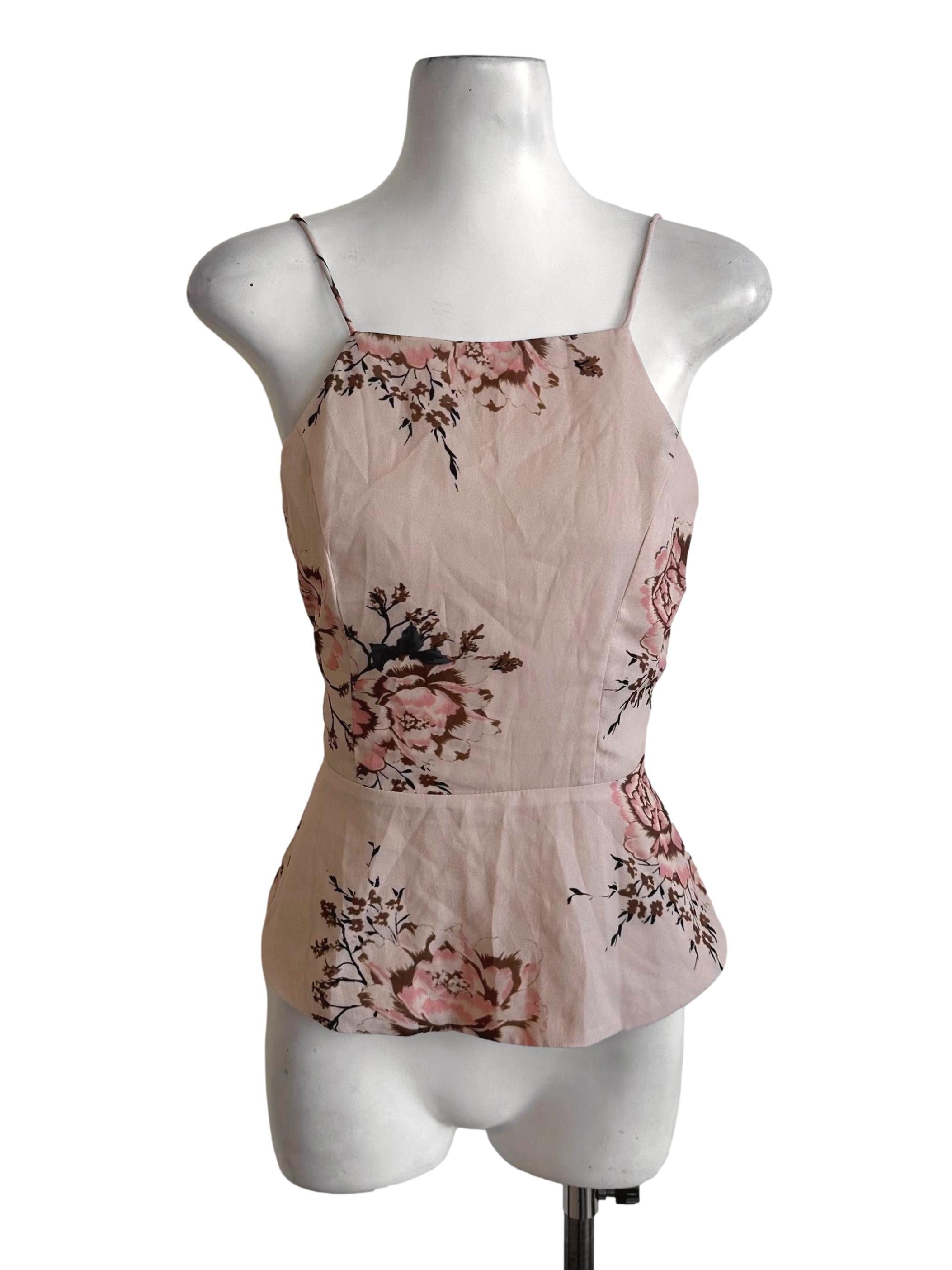 Sepia Beige Floral Back Tie Top