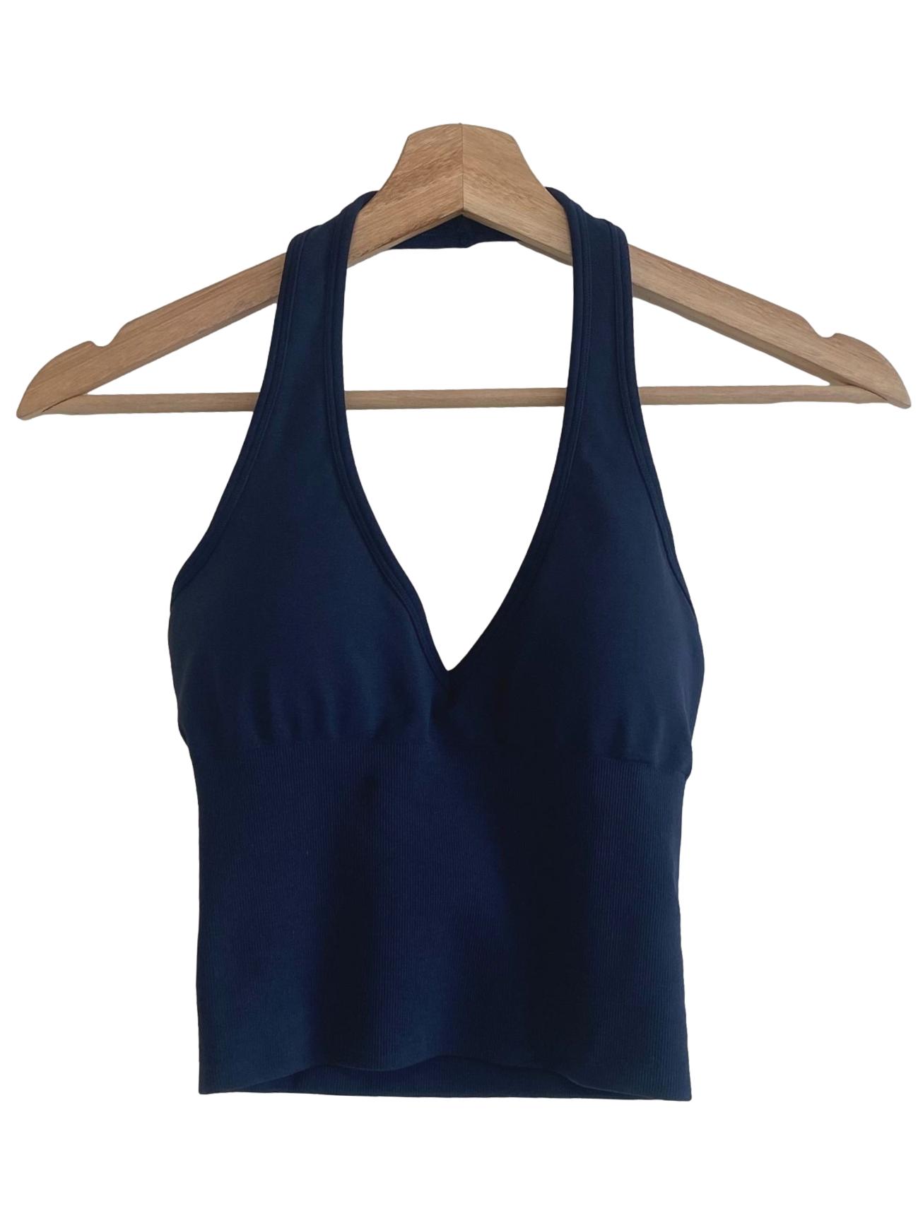 Navy Blue Halter Neck Seamless Skin Top