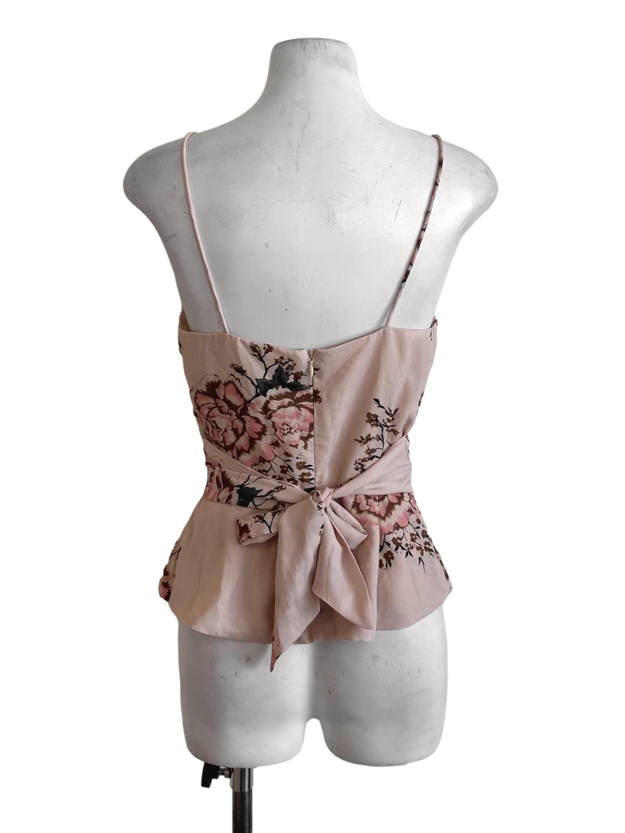 Sepia Beige Floral Back Tie Top