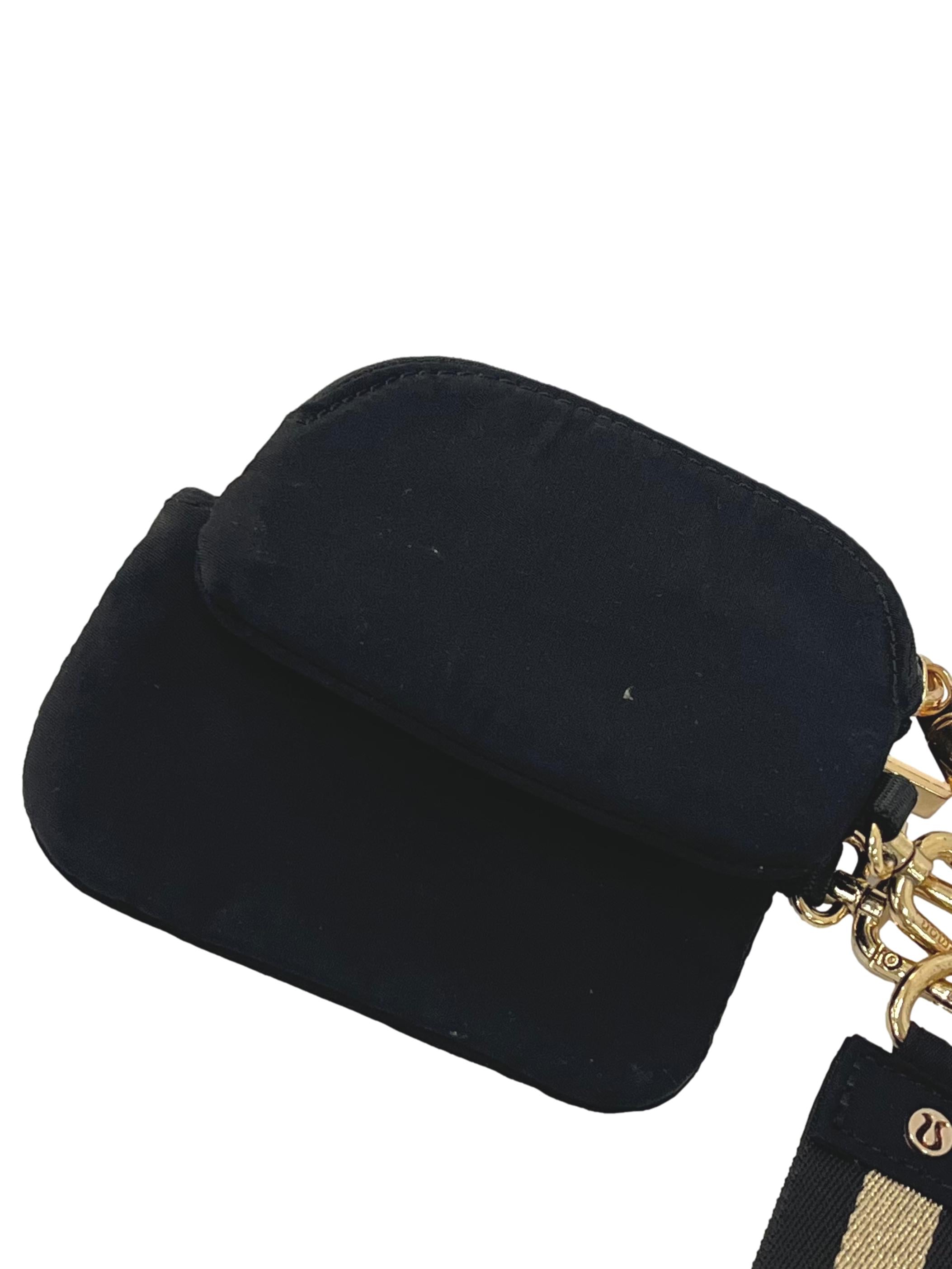 Dual Pouch Wristlet In Black With Gold Hardware