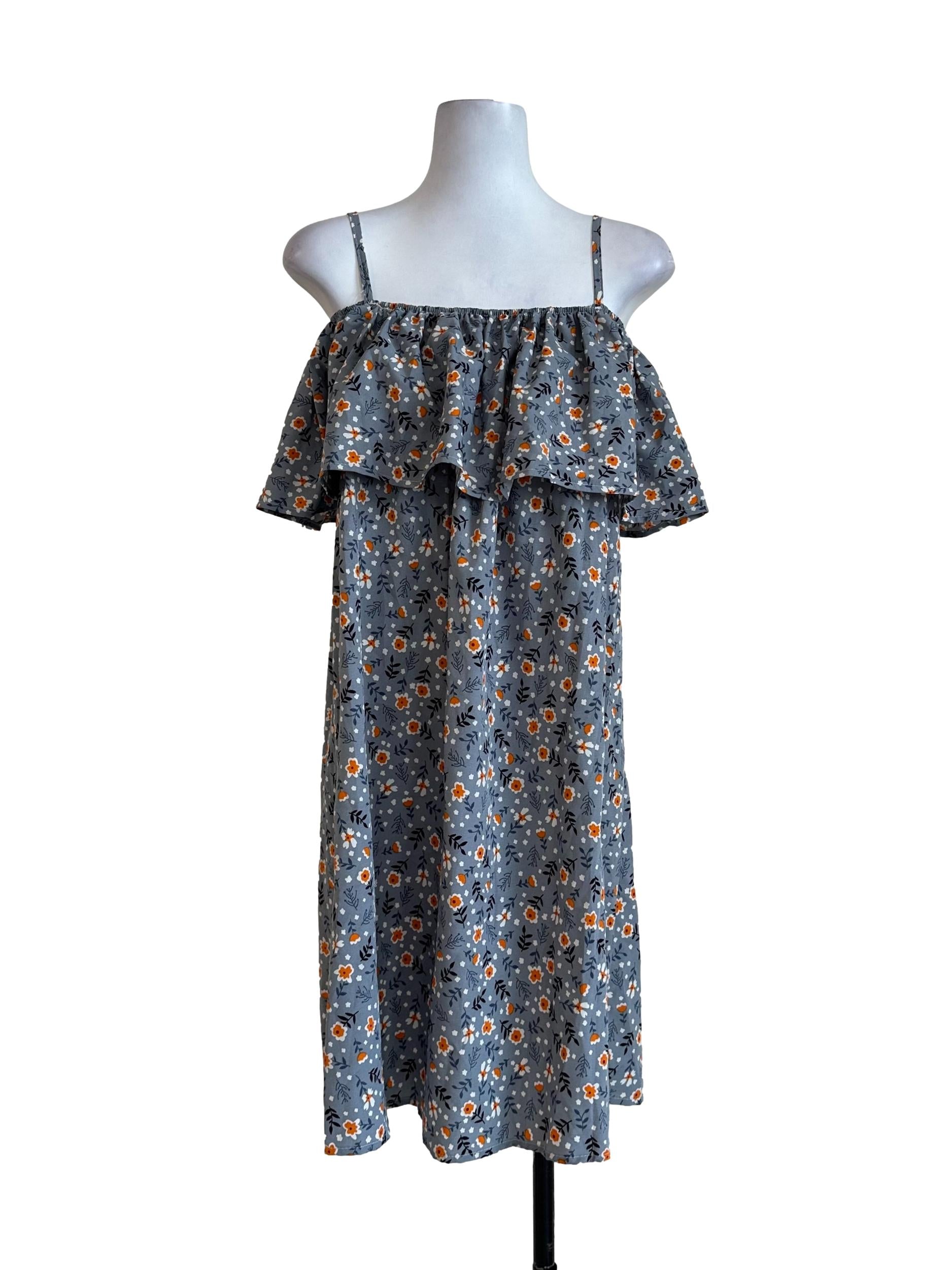 Grey Flower Pattern Dress