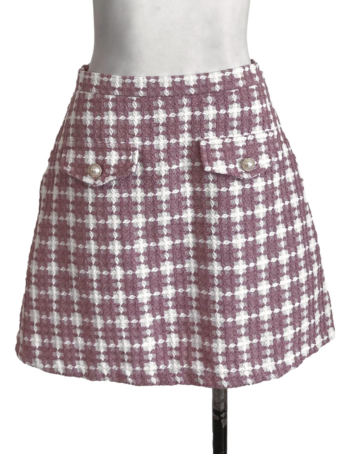 Pink/White Crochet Mini Skirt