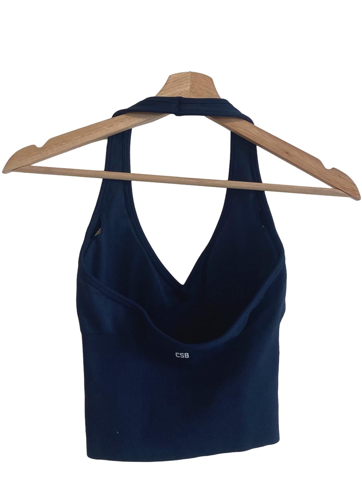 Navy Blue Halter Neck Seamless Skin Top