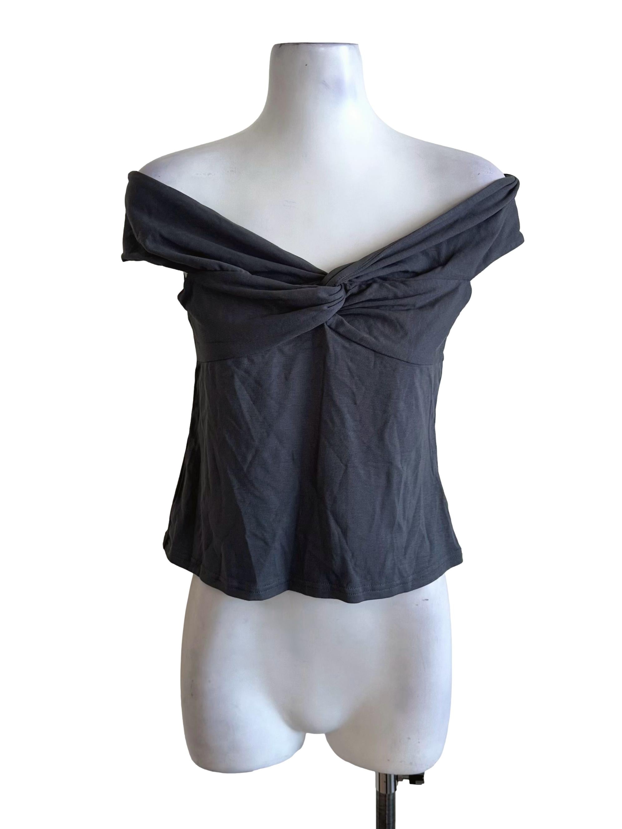 Dark Grey Knit Off Shoulder Top