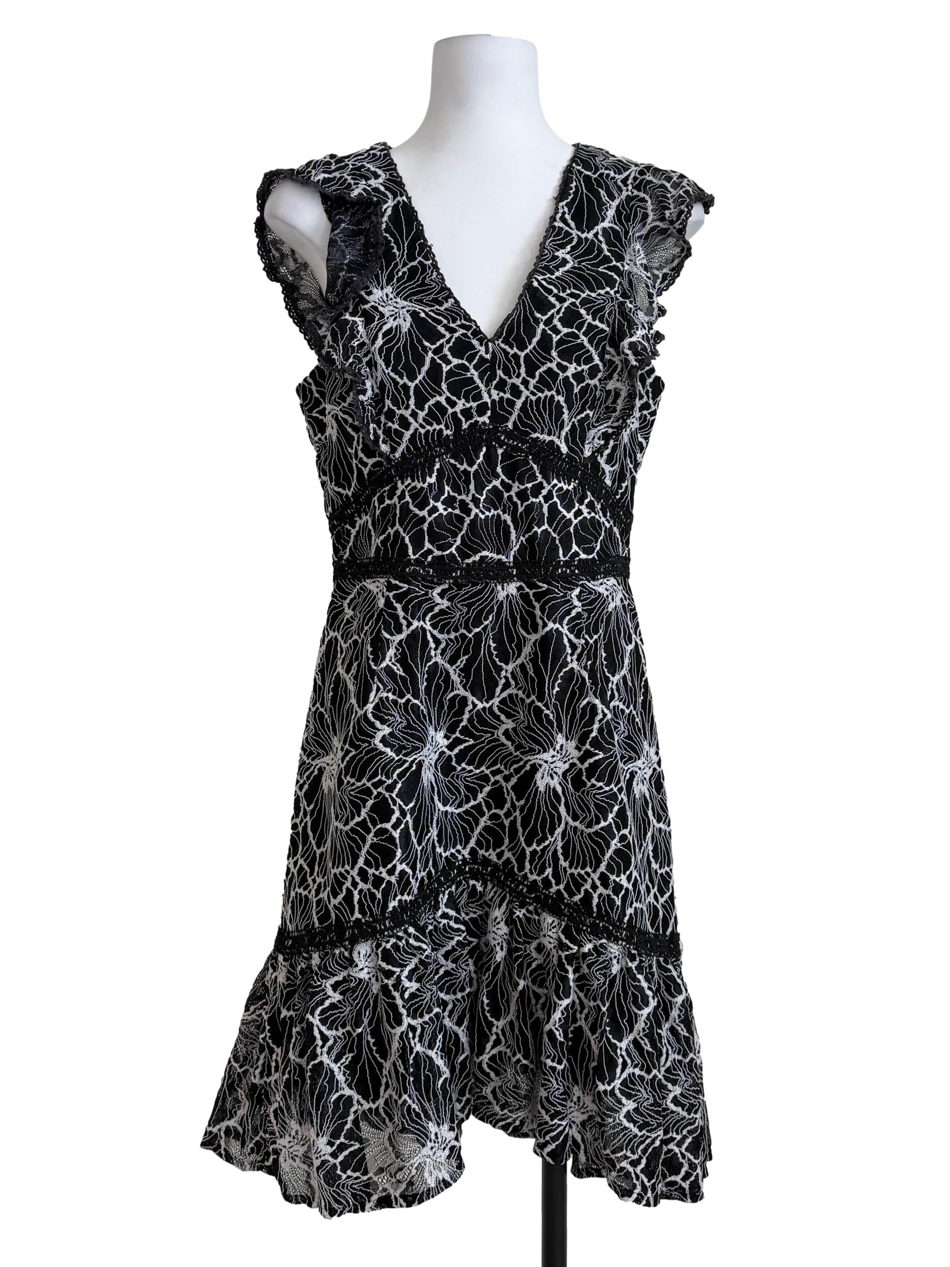 Onyx Black Embroidered Ruffle Dress