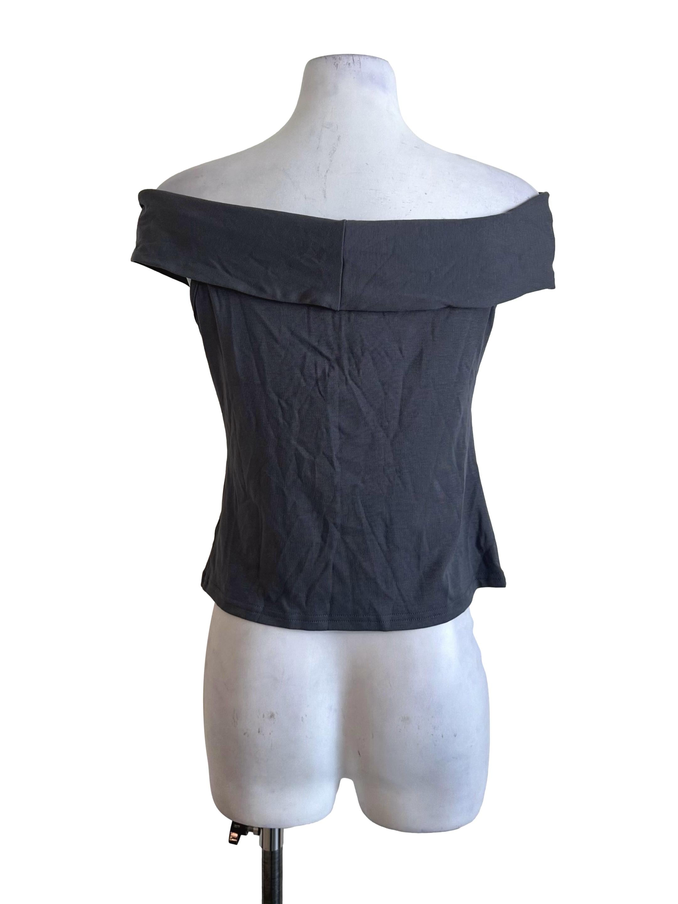 Dark Grey Knit Off Shoulder Top