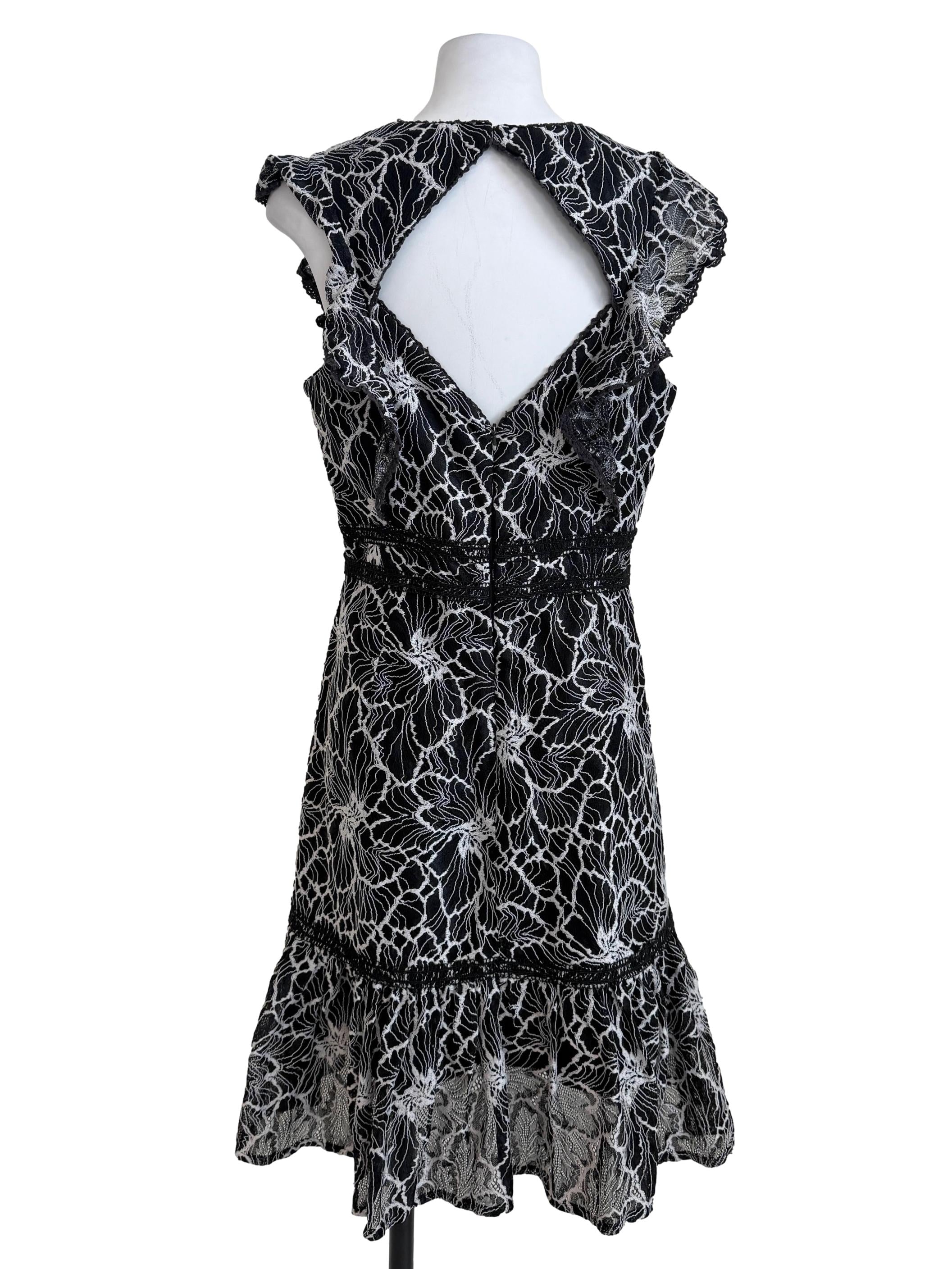 Onyx Black Embroidered Ruffle Dress