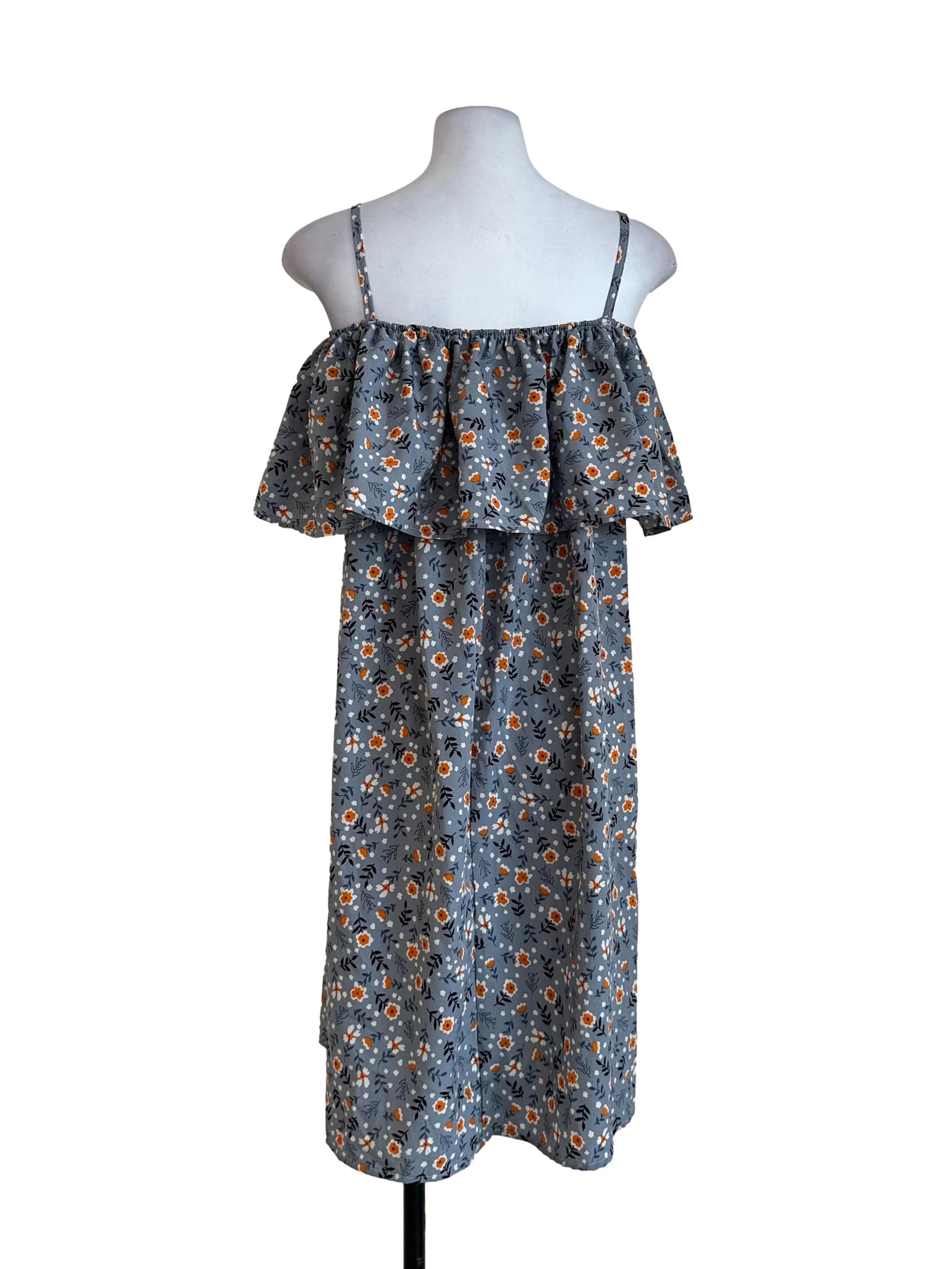 Grey Flower Pattern Dress
